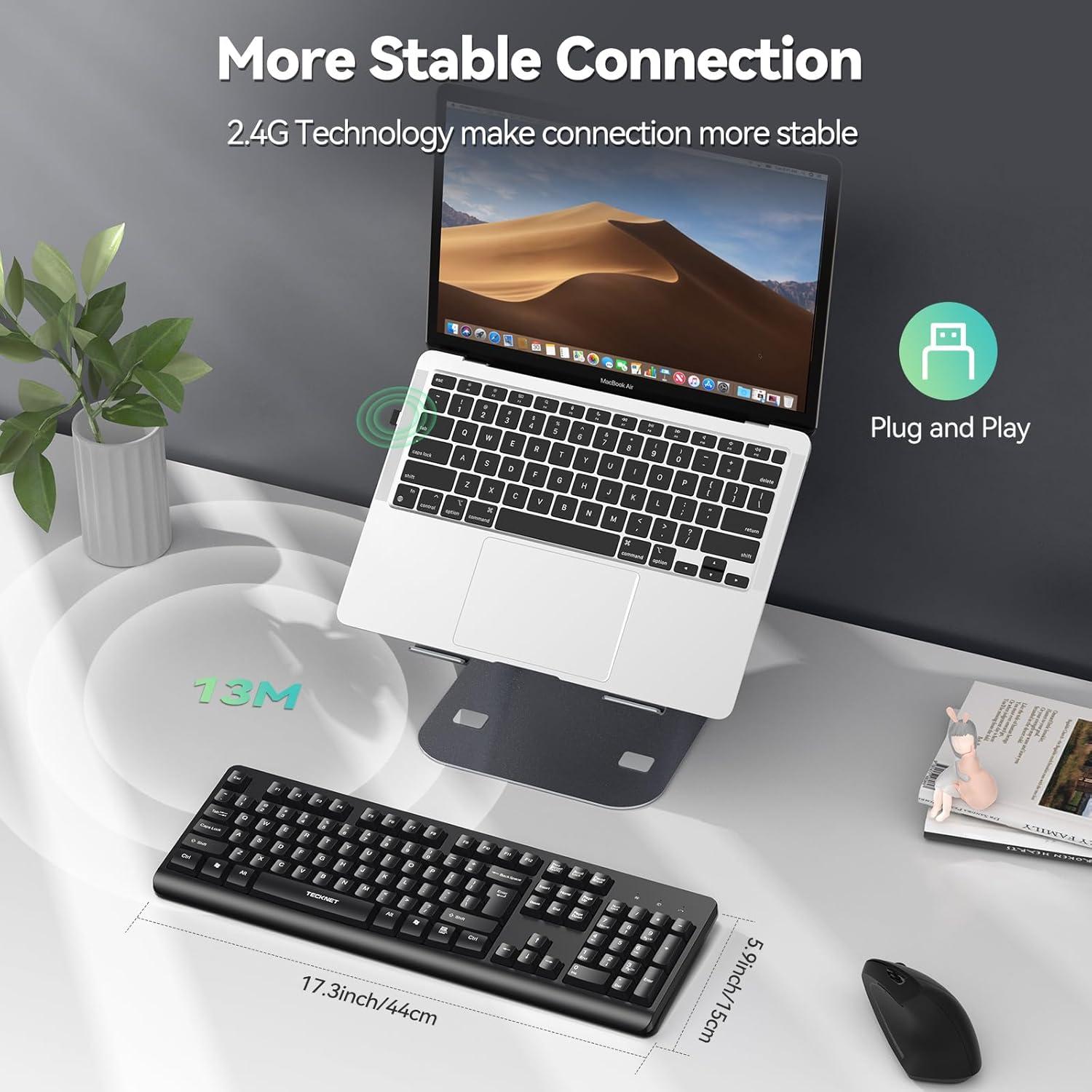 Teclado Inalámbrico TECKNET USB Silencioso Ergonómico Negro