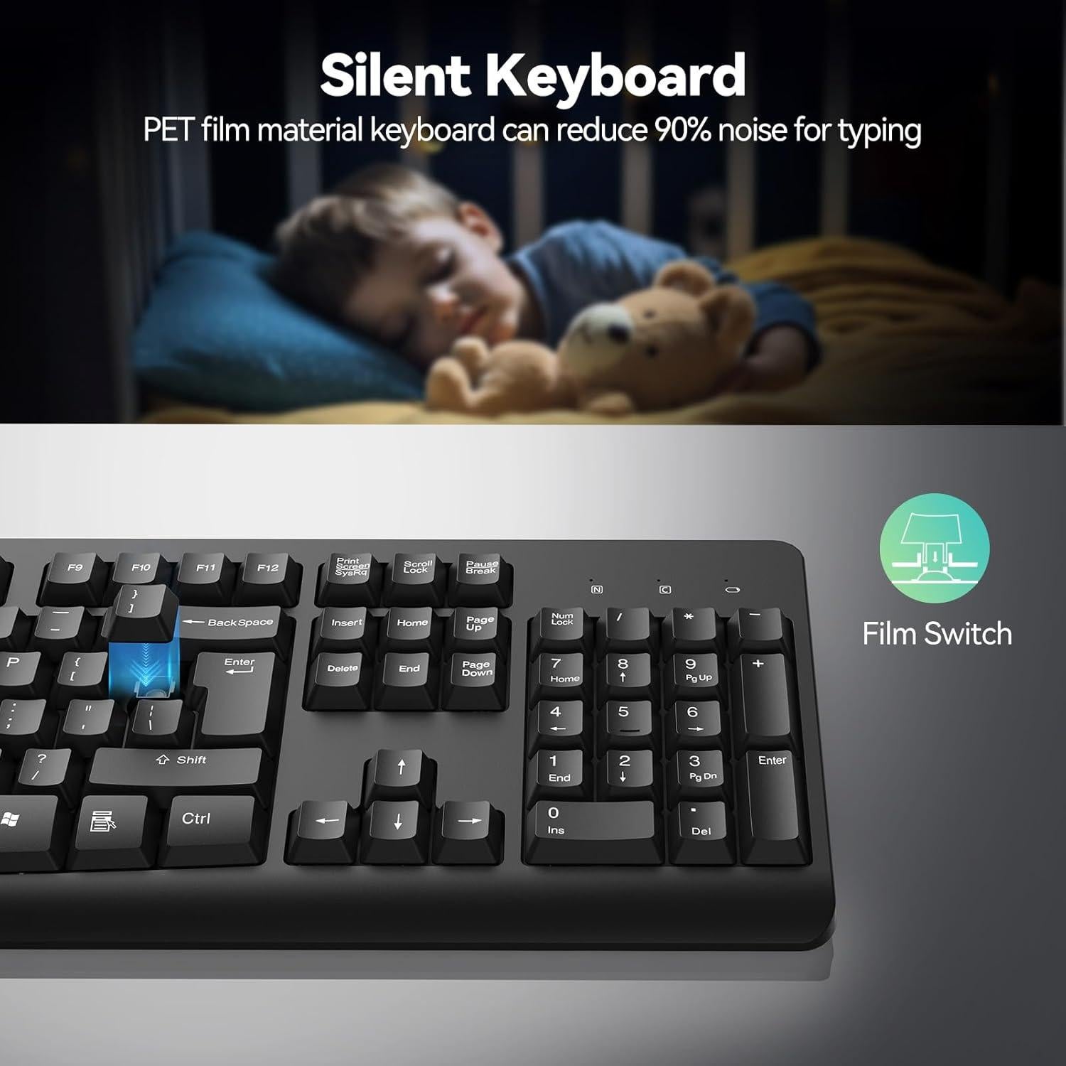 Teclado Inalámbrico TECKNET USB Silencioso Ergonómico Negro