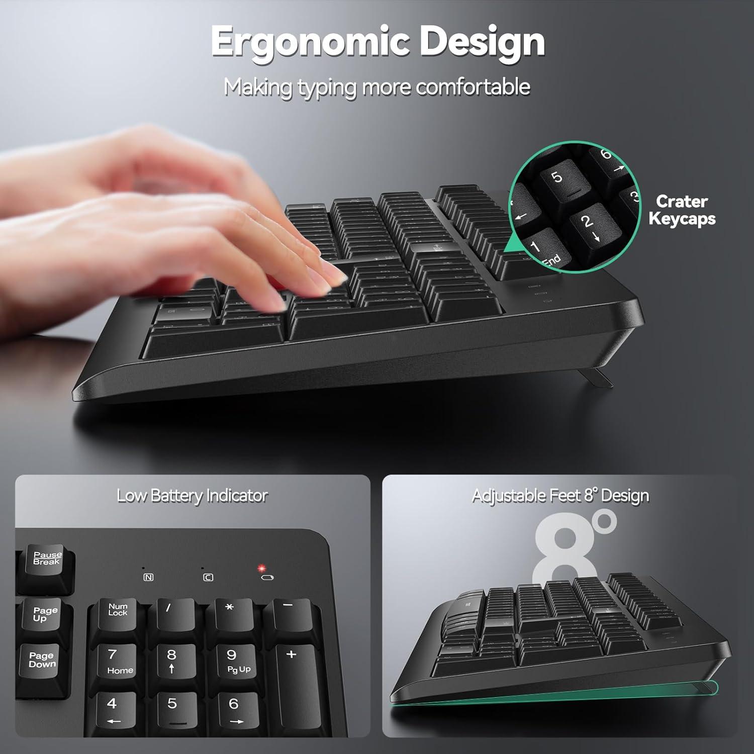 Teclado Inalámbrico TECKNET USB Silencioso Ergonómico Negro