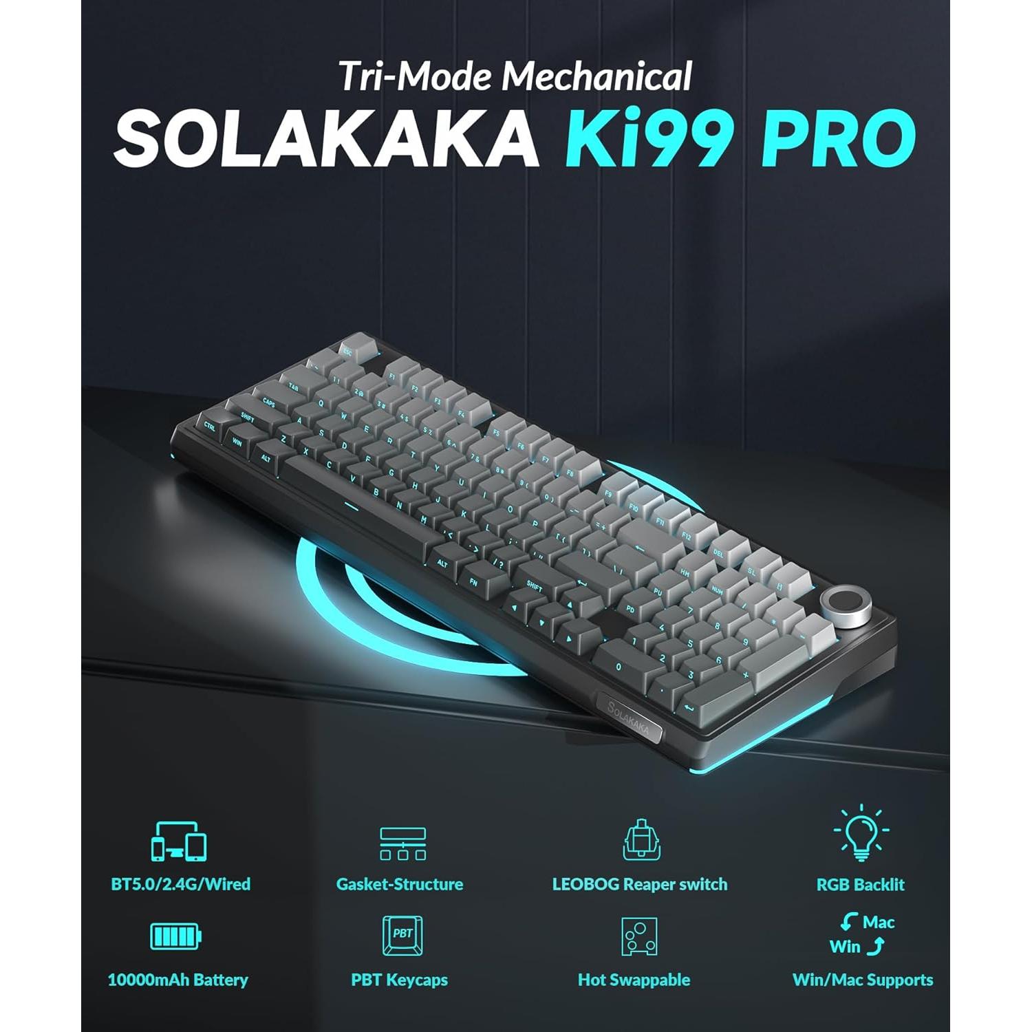 Teclado Mecánico Inalámbrico SOLAKAKA KI99 Pro 96% RGB