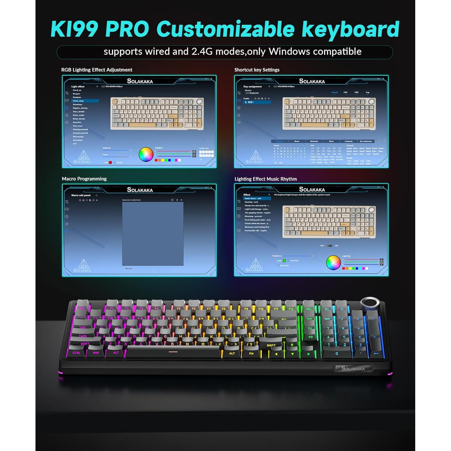 Teclado Mecánico Inalámbrico SOLAKAKA KI99 Pro 96% RGB