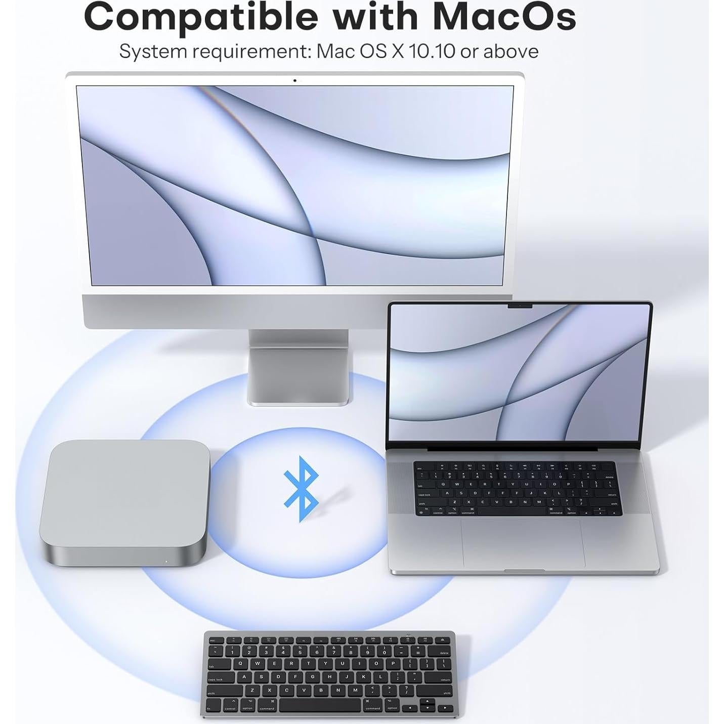 Teclado Bluetooth OMOTON para Mac Ultra Delgado Negro Gris