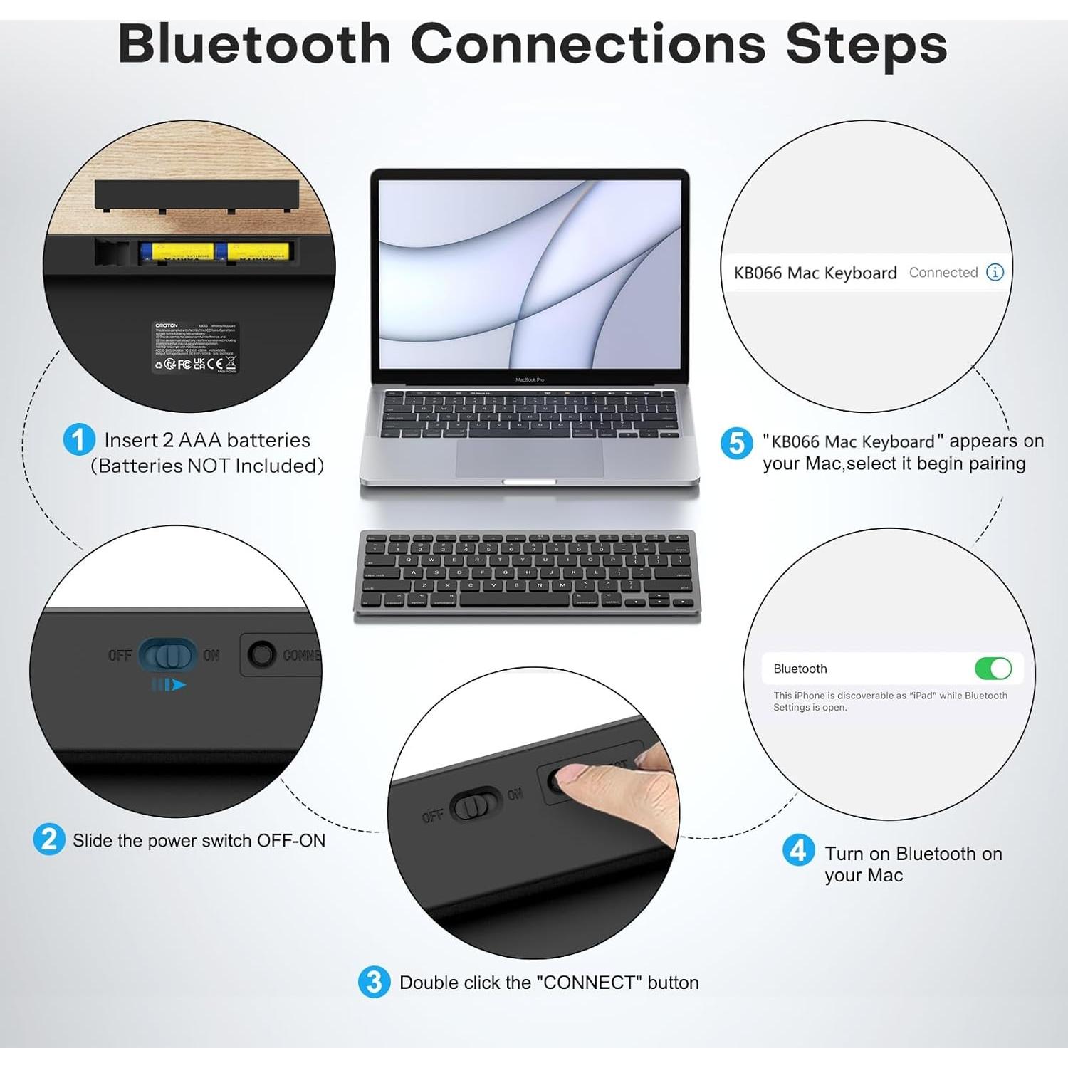 Teclado Bluetooth OMOTON para Mac Ultra Delgado Negro Gris