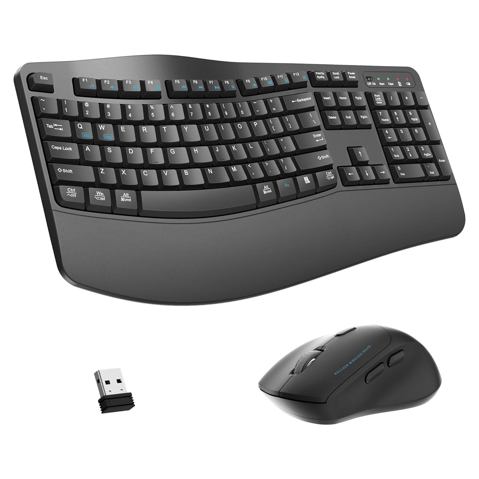 Combo Teclado y Ratón Inalámbrico RECCAZR Ergonómico 2.4G