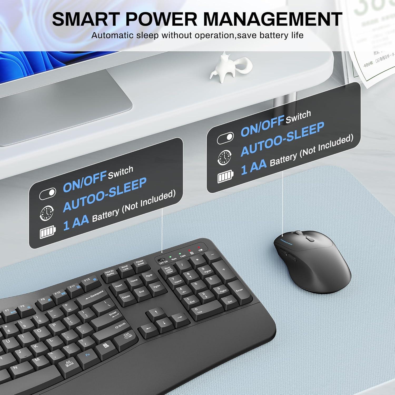 Combo Teclado y Ratón Inalámbrico RECCAZR Ergonómico 2.4G