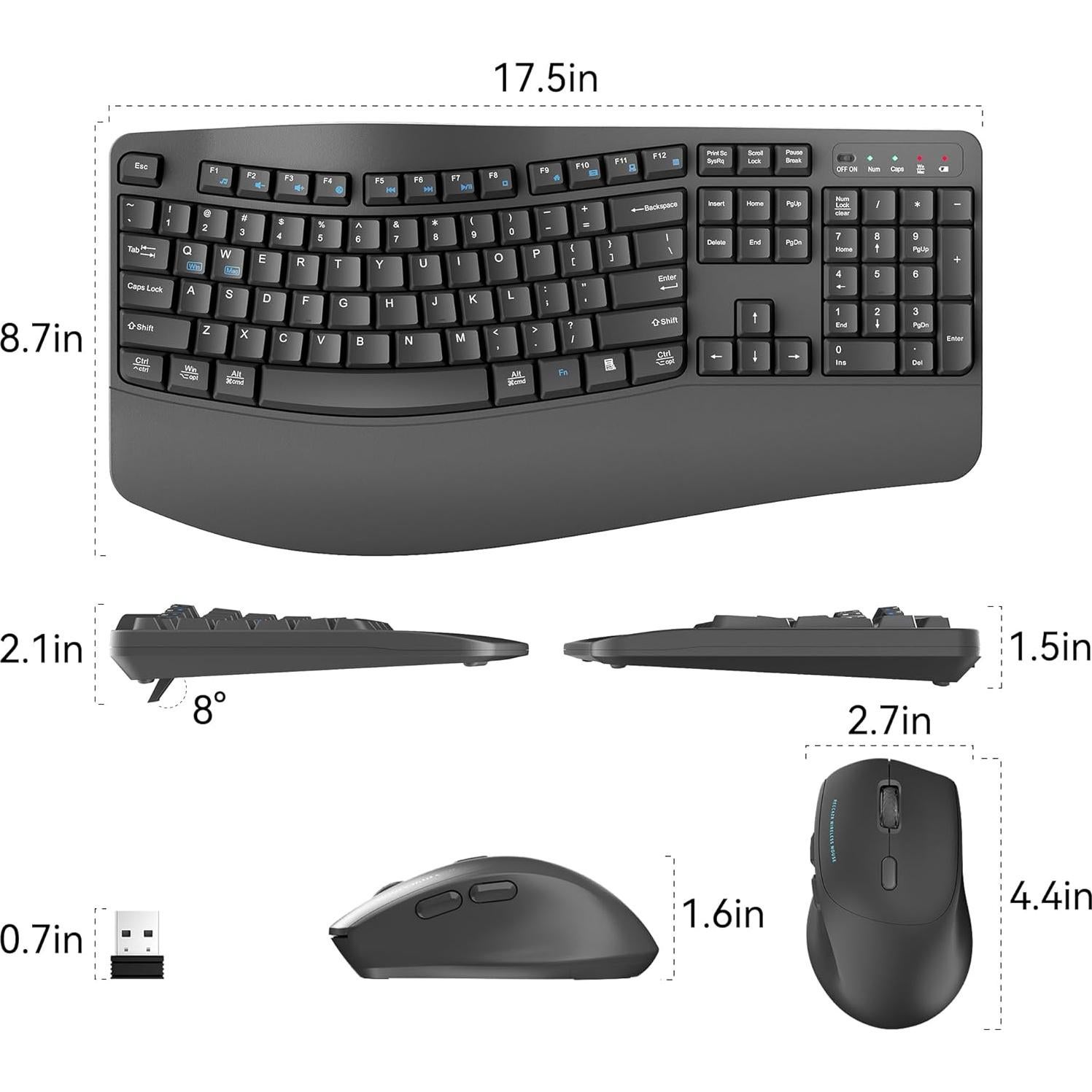 Combo Teclado y Ratón Inalámbrico RECCAZR Ergonómico 2.4G