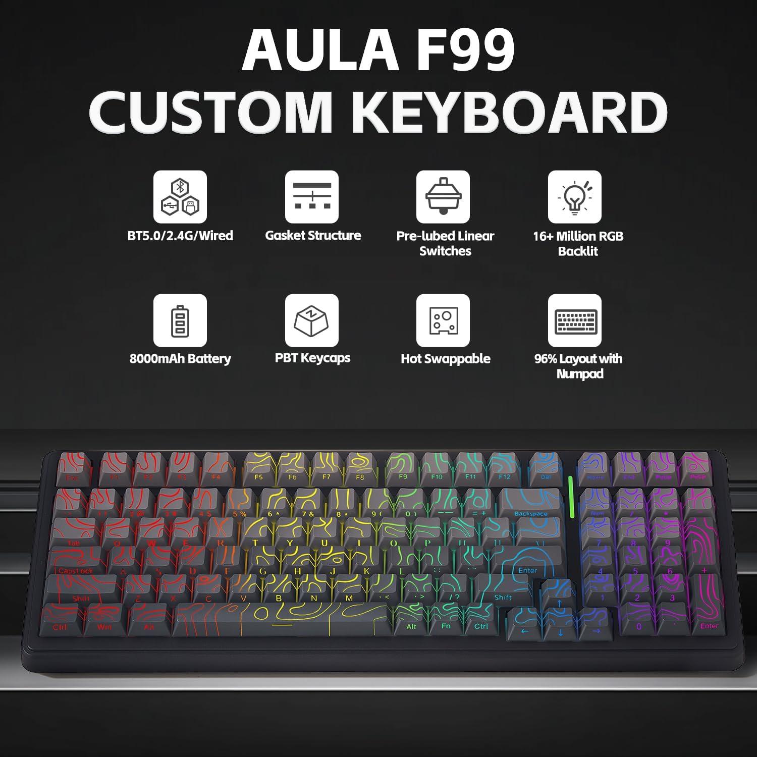 Teclado Mecánico Inalámbrico AULA F99 RGB 99 Teclas