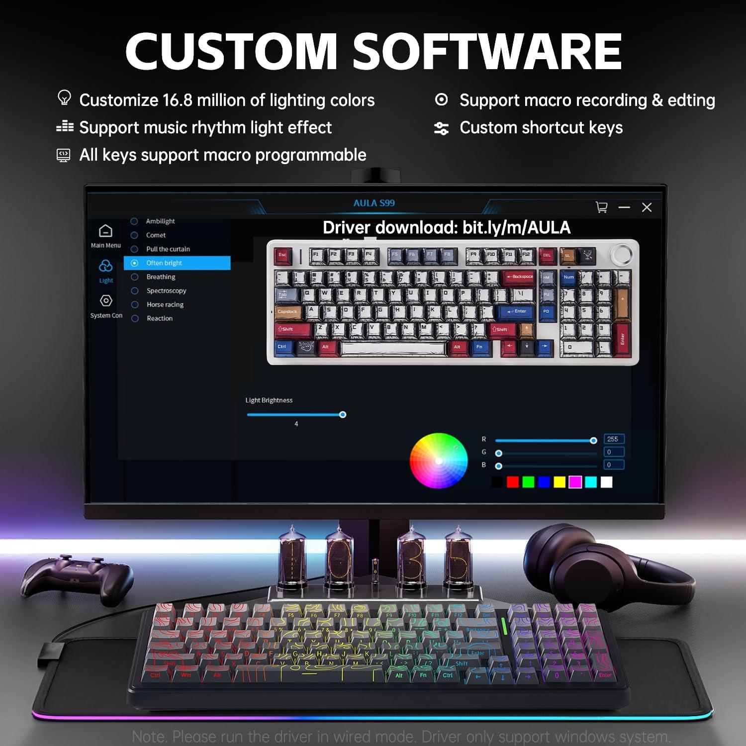 Teclado Mecánico Inalámbrico AULA F99 RGB 99 Teclas