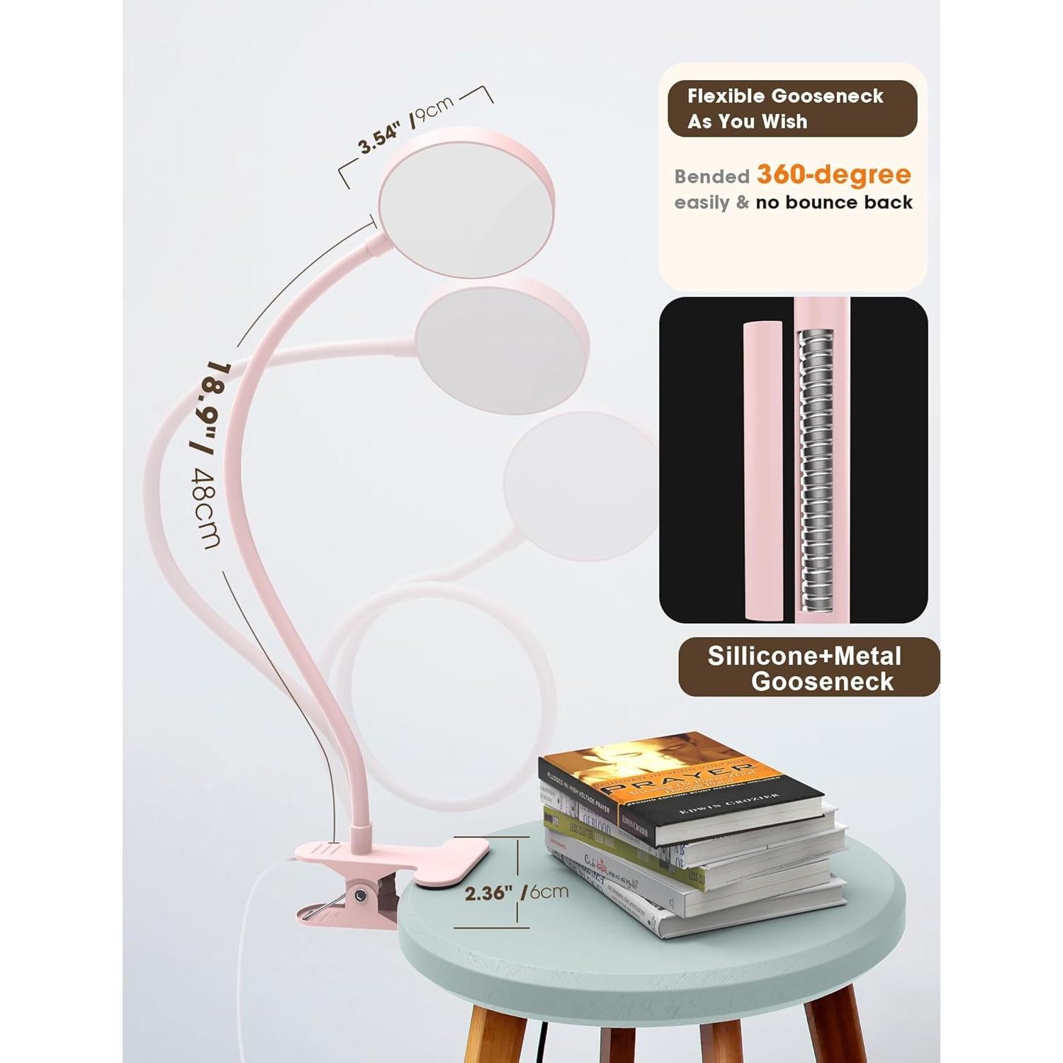 Lámpara de Escritorio Clip LiFMIRA 8W LED Rosa 5 Colores