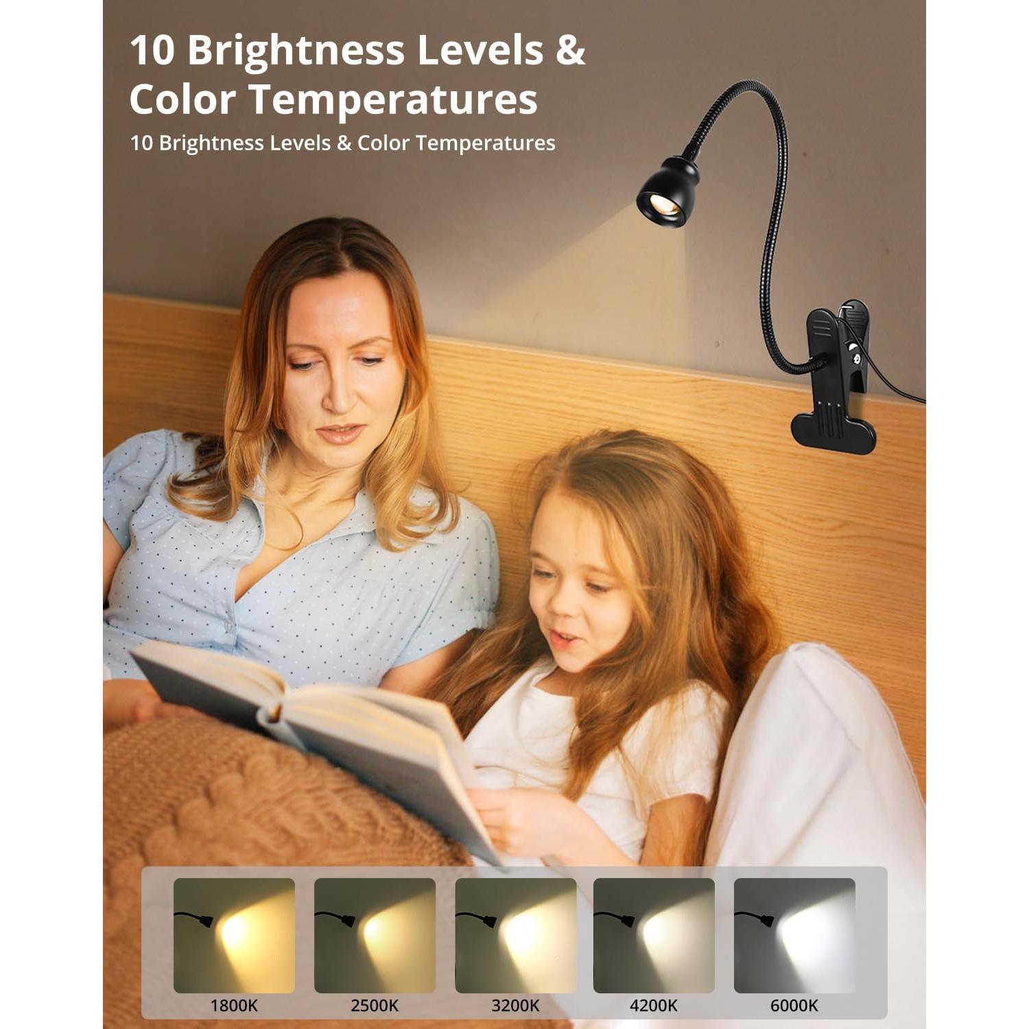 Luz de lectura LED Qeeltek con clip y 3 modos de color