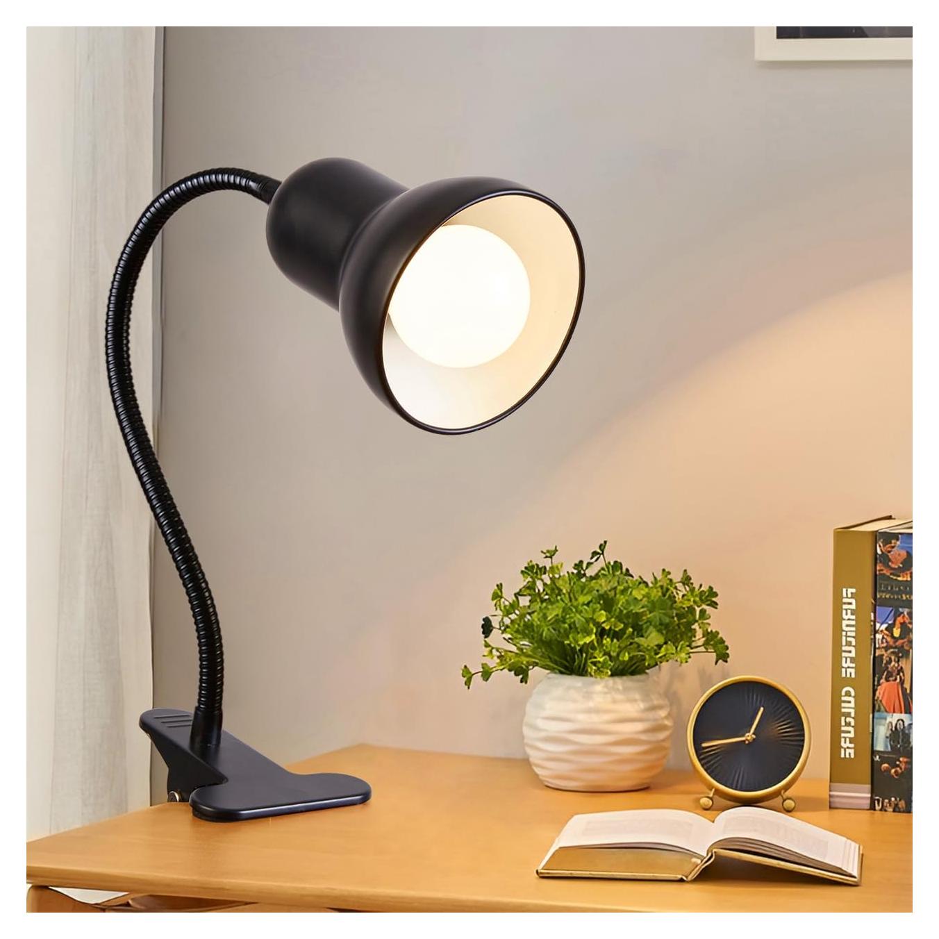 Lámpara de escritorio LED ZEAYUM con clip y cuello de ganso 38 cm