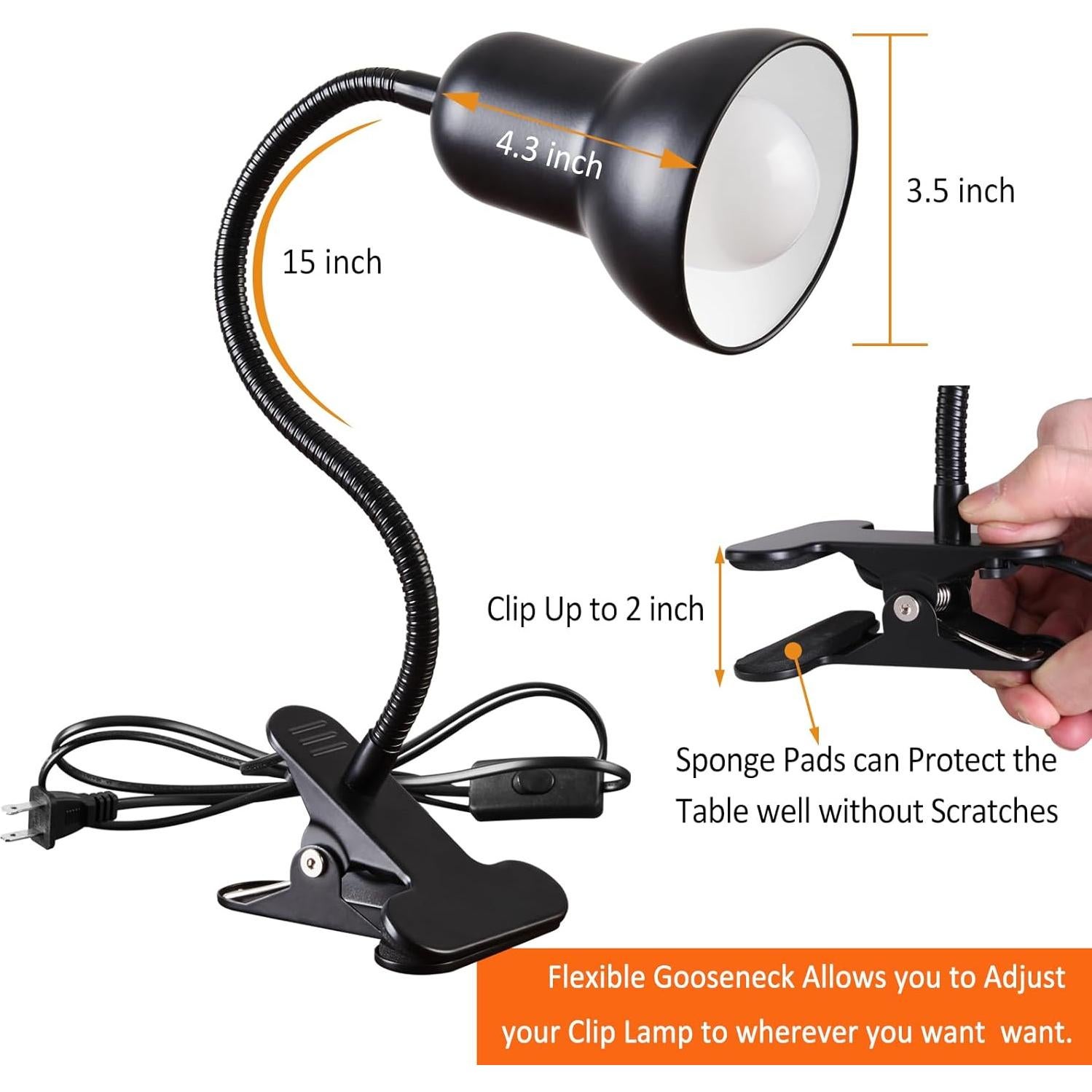 Lámpara de escritorio LED ZEAYUM con clip y cuello de ganso 38 cm