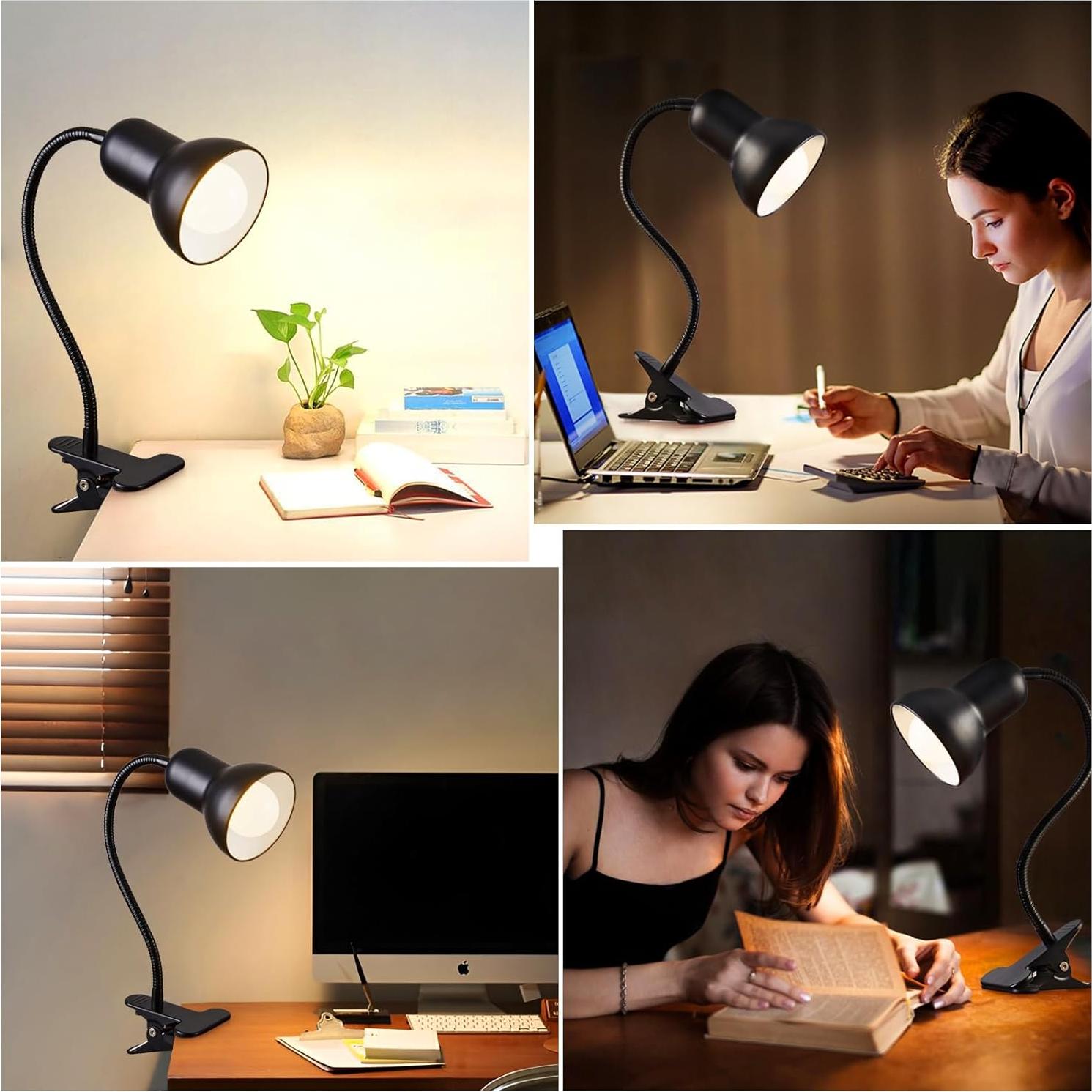 Lámpara de escritorio LED ZEAYUM con clip y cuello de ganso 38 cm