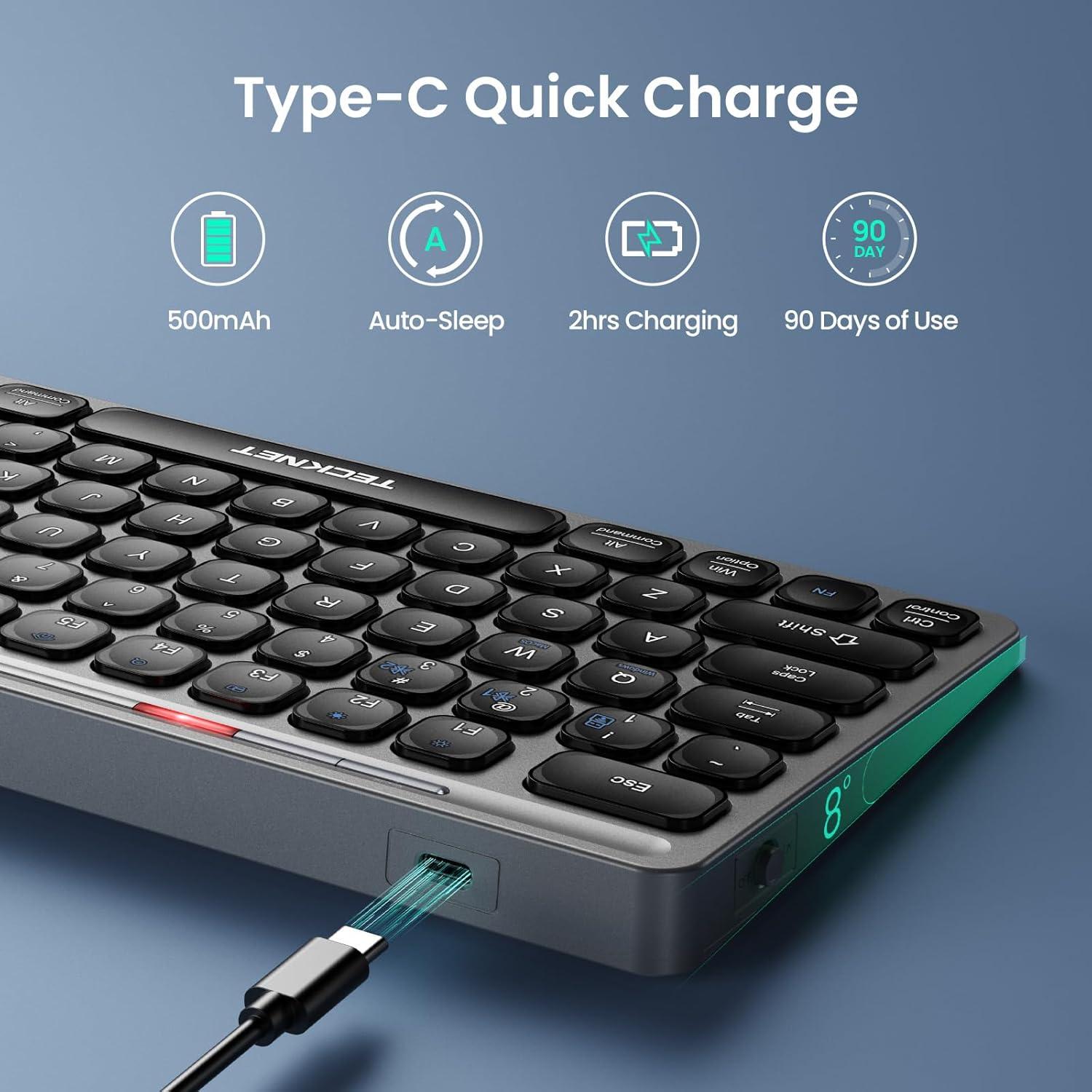 Teclado Inalámbrico Bluetooth TECKNET Gris, Recargable USB-C