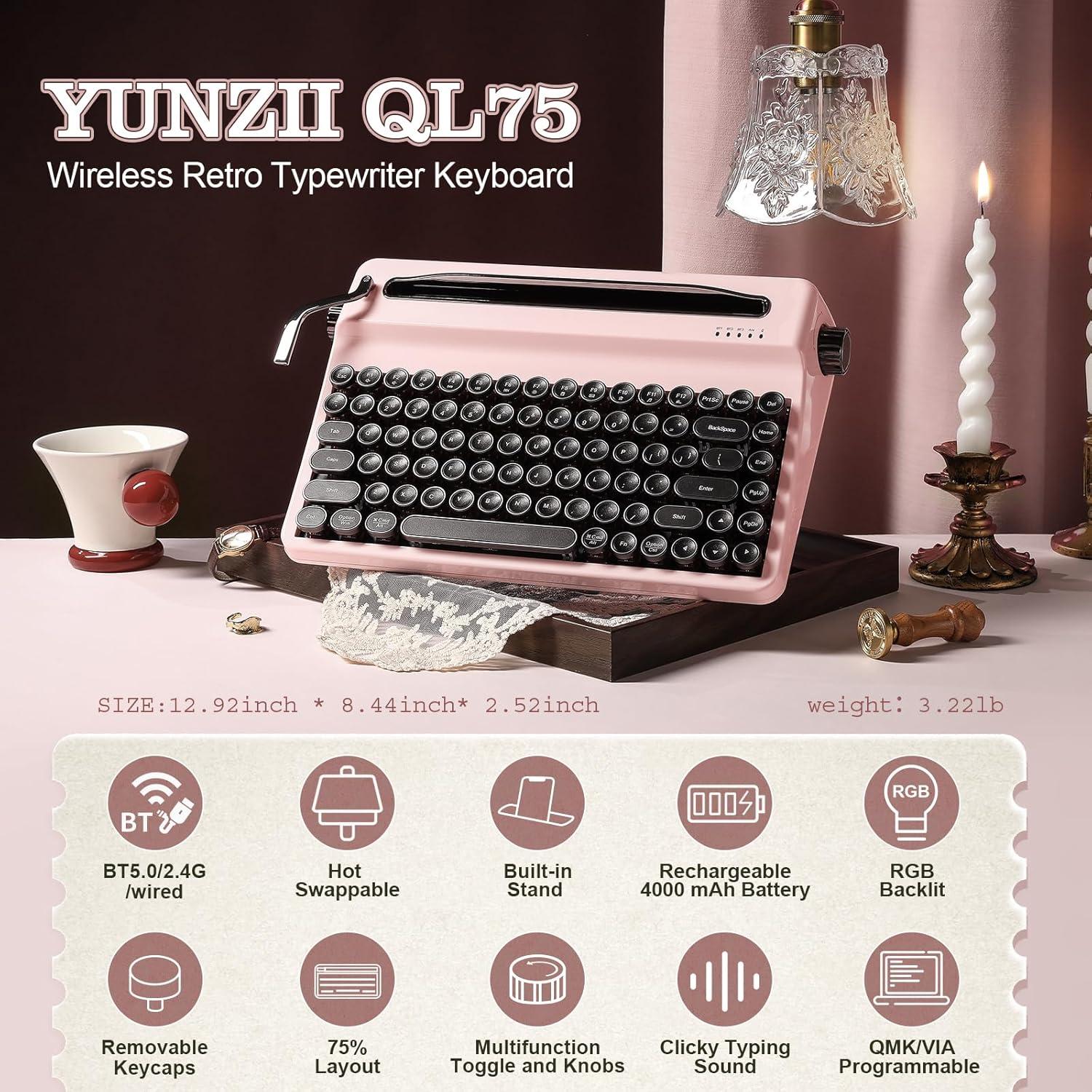 Teclado Mecánico Inalámbrico YUNZII QL75 Rosa Retroiluminado