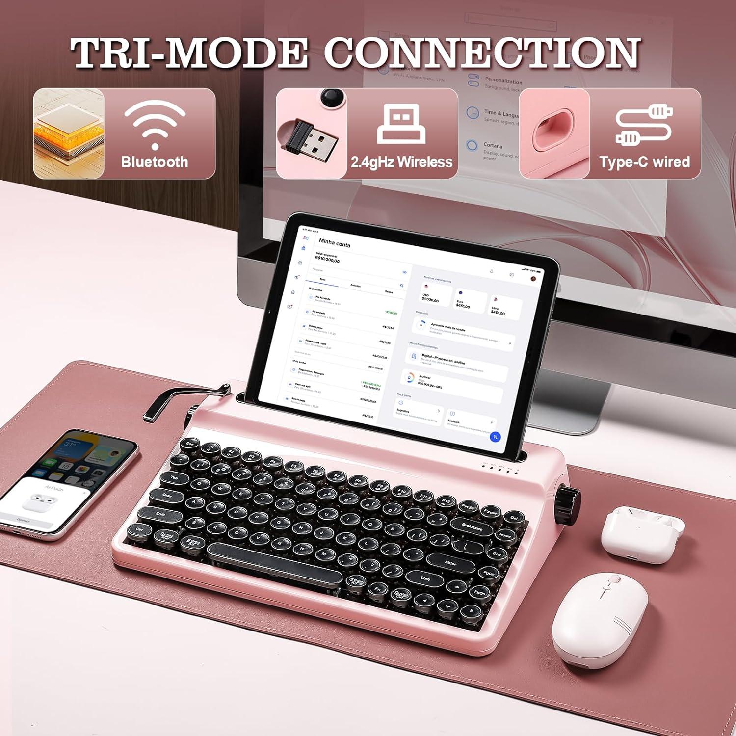 Teclado Mecánico Inalámbrico YUNZII QL75 Rosa Retroiluminado