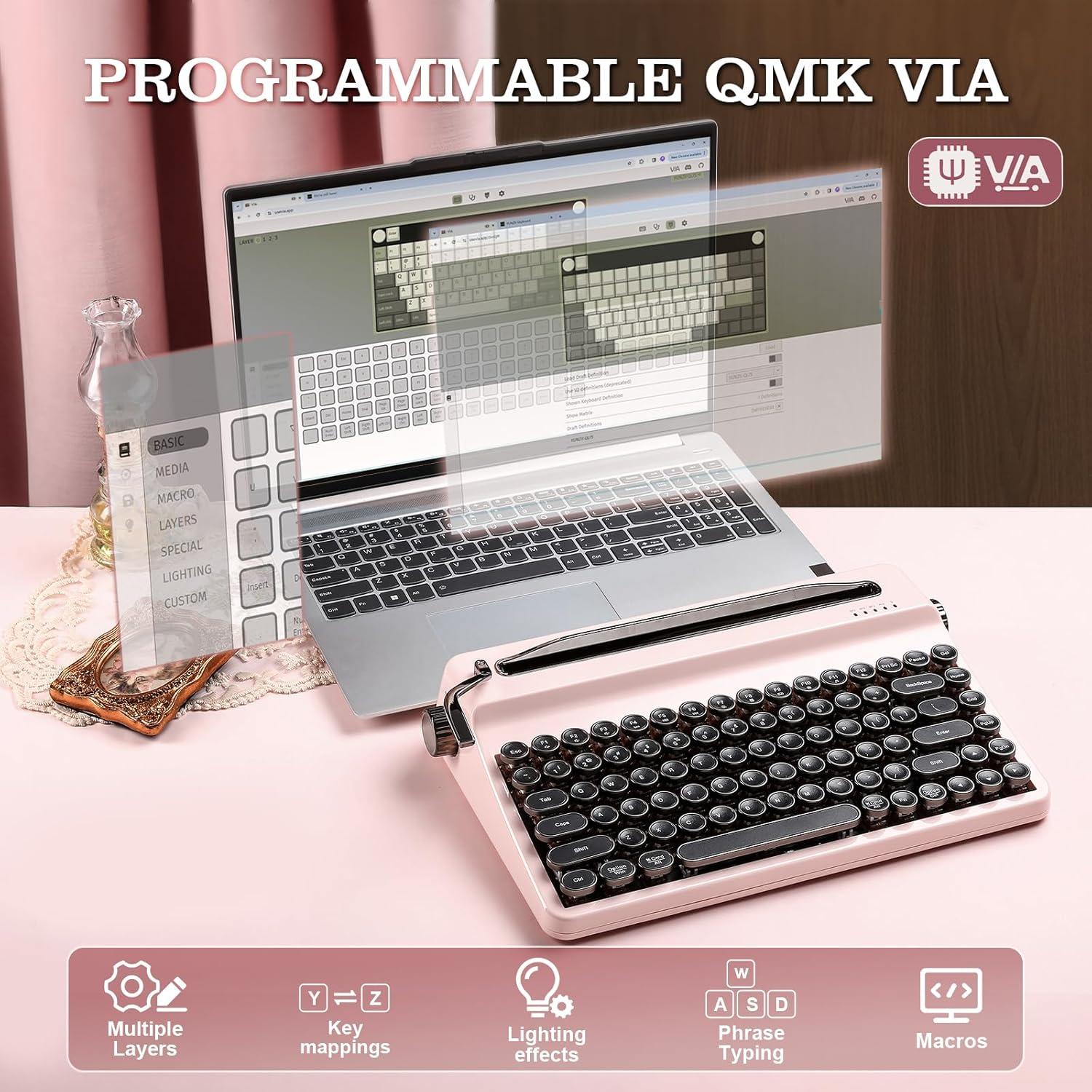 Teclado Mecánico Inalámbrico YUNZII QL75 Rosa Retroiluminado
