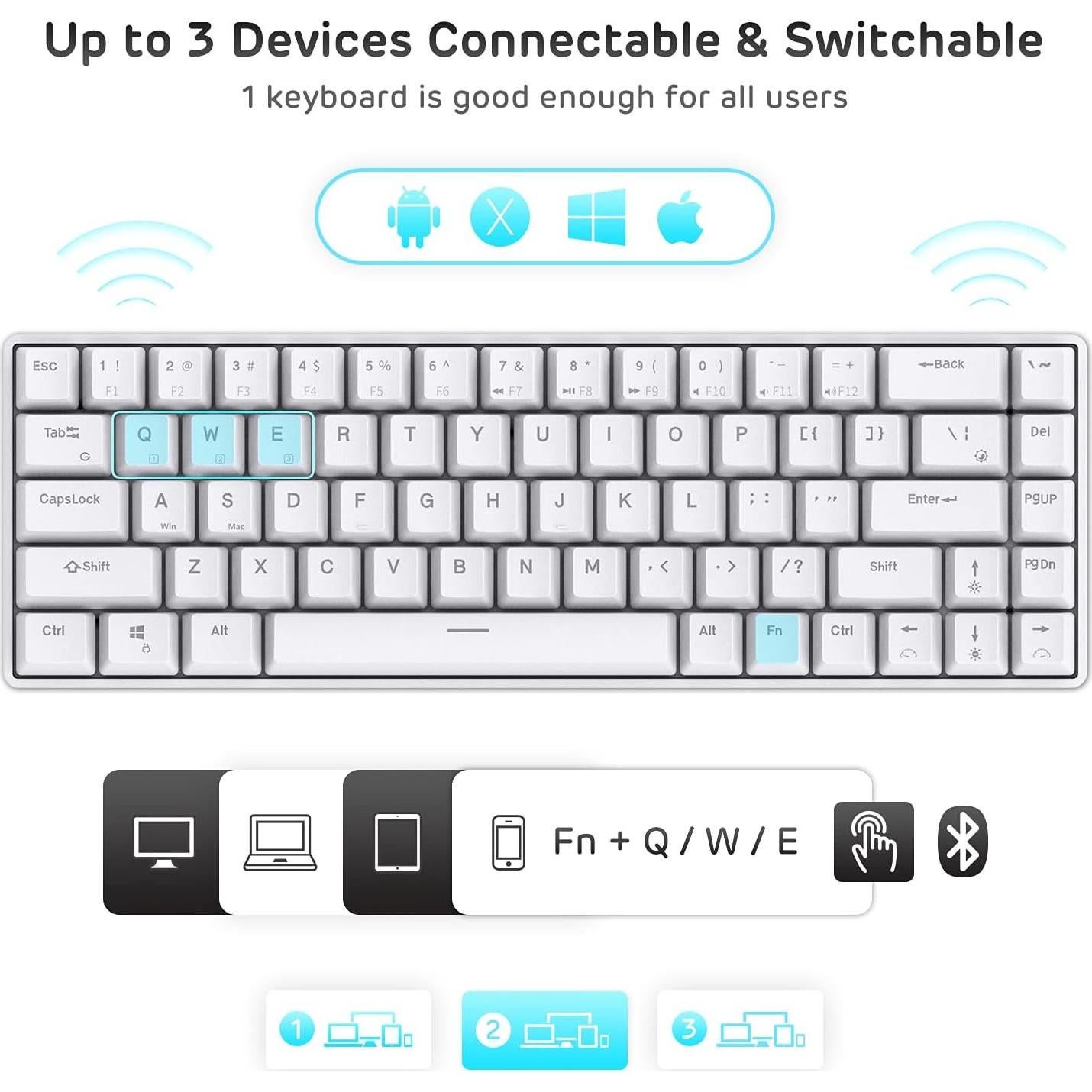 Teclado Mecánico Inalámbrico RK ROYAL KLUDGE RK68 65% Marrón