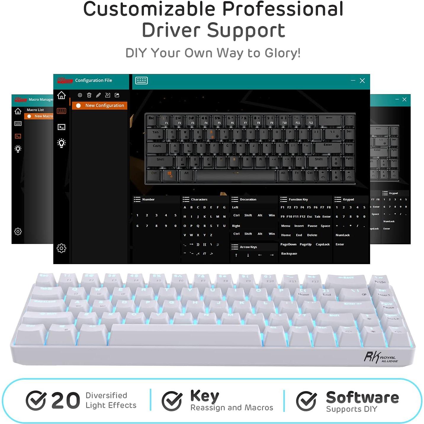 Teclado Mecánico Inalámbrico RK ROYAL KLUDGE RK68 65% Marrón
