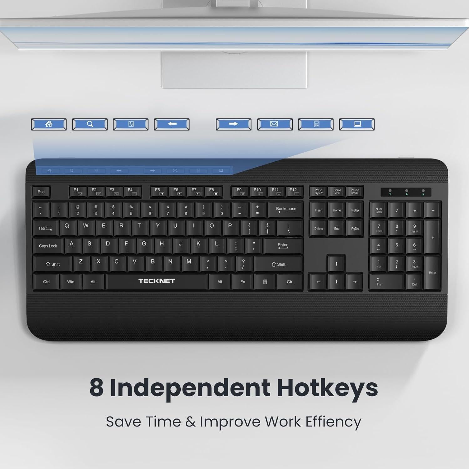 Teclado Inalámbrico Ergonómico TECKNET Negro con Reposamanos
