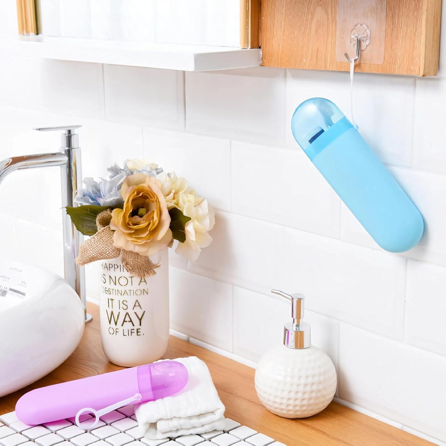 Estuche de Cepillo de Dientes de Viaje YKuzLx 2 Piezas - Púrpura y Azul