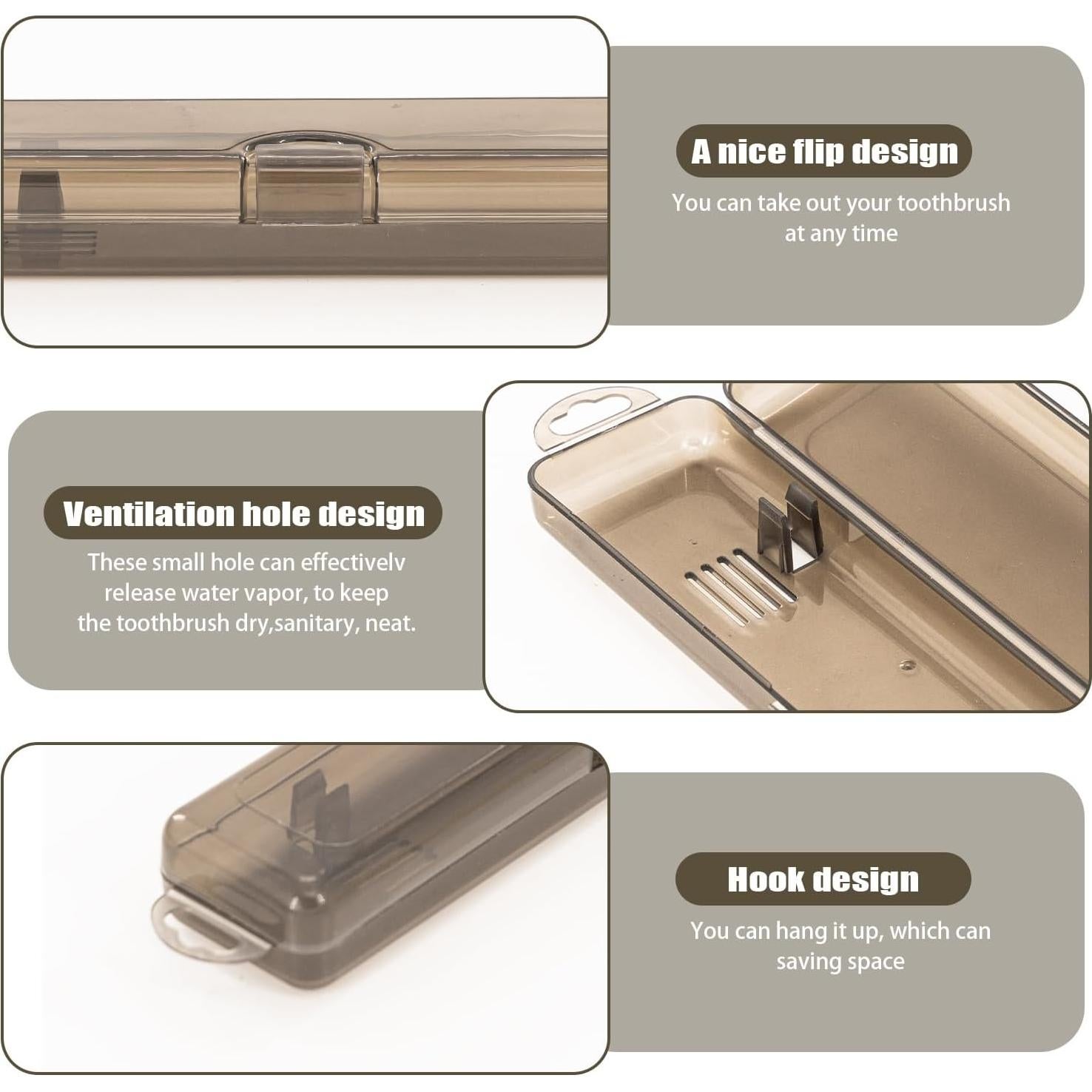 Estuche de Viaje para Cepillo de Dientes - 3 Piezas Negro