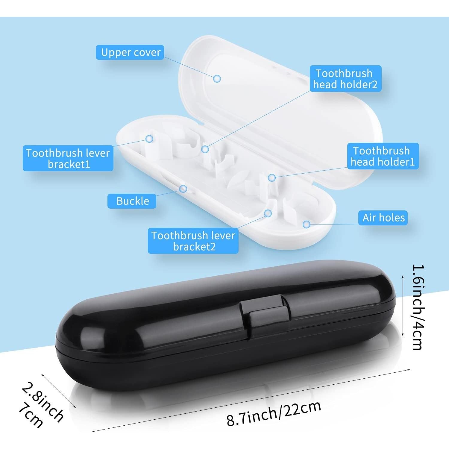 Estuche de Cepillo de Dientes Eléctrico Fowecelt 2 Pack Negro y Blanco