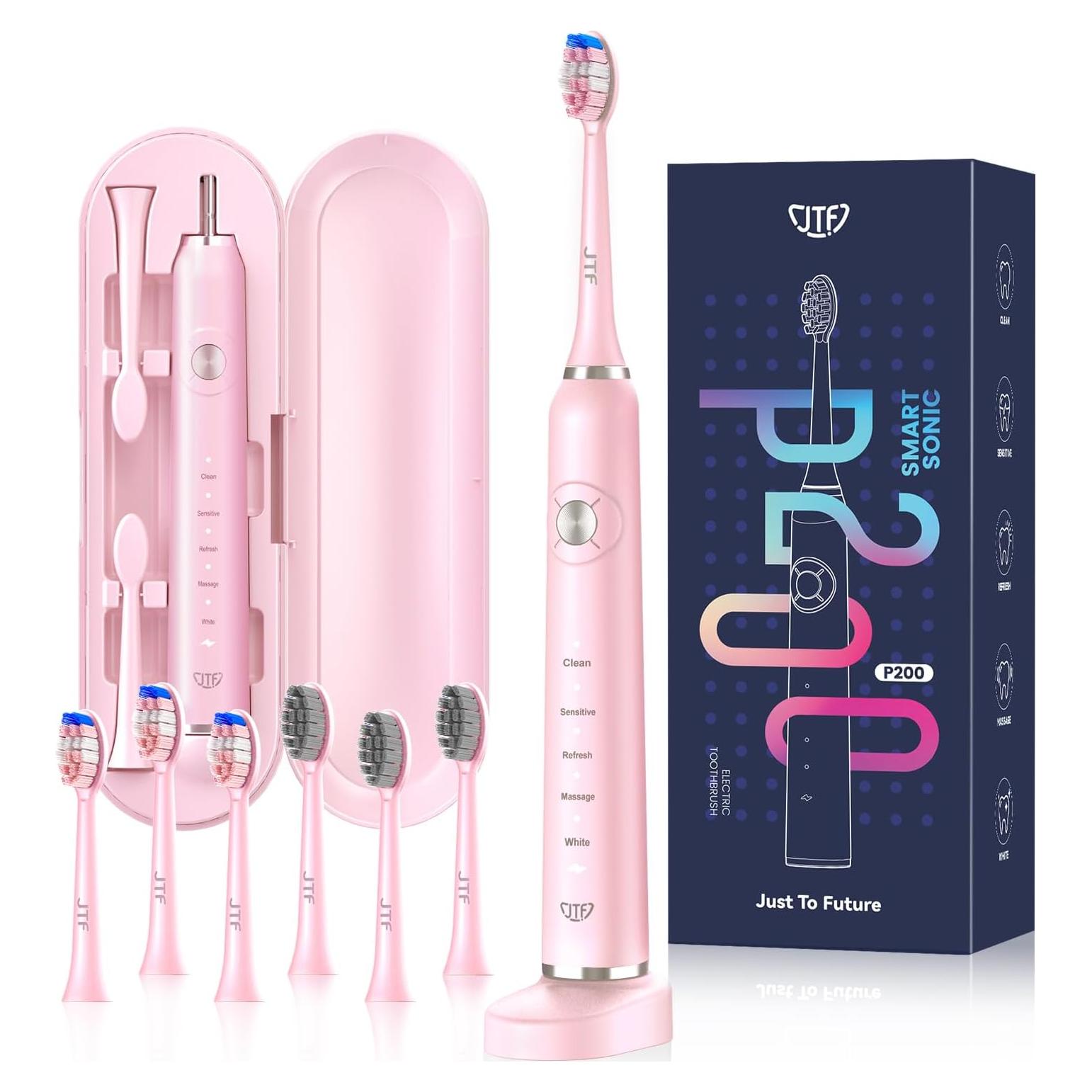 Cepillo de dientes eléctrico JTF P200 rosa con 6 cabezales
