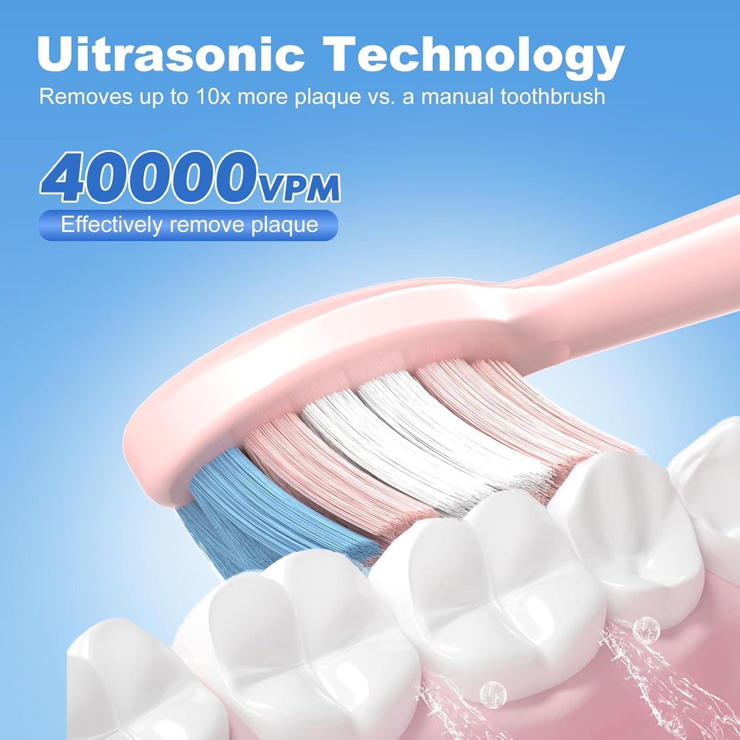 Cepillo de dientes eléctrico JTF P200 rosa con 6 cabezales