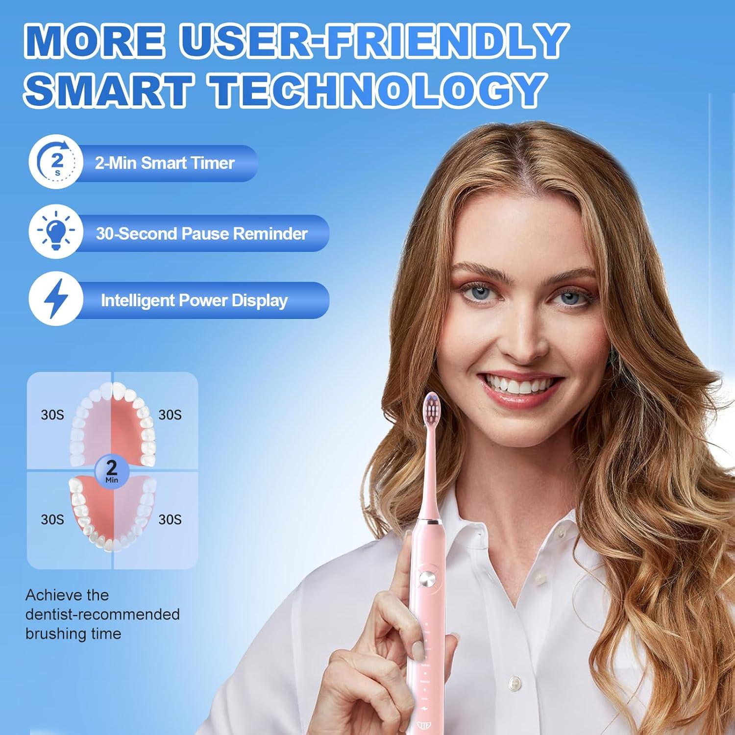 Cepillo de dientes eléctrico JTF P200 rosa con 6 cabezales