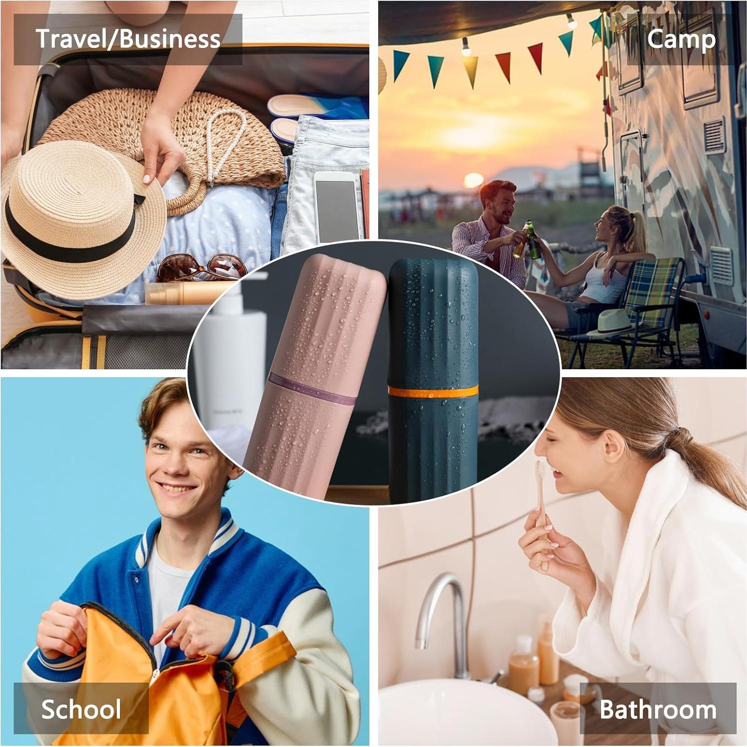 Estuche Portátil para Cepillo de Dientes YINPIXUS - 2 Piezas Rosa y Azul