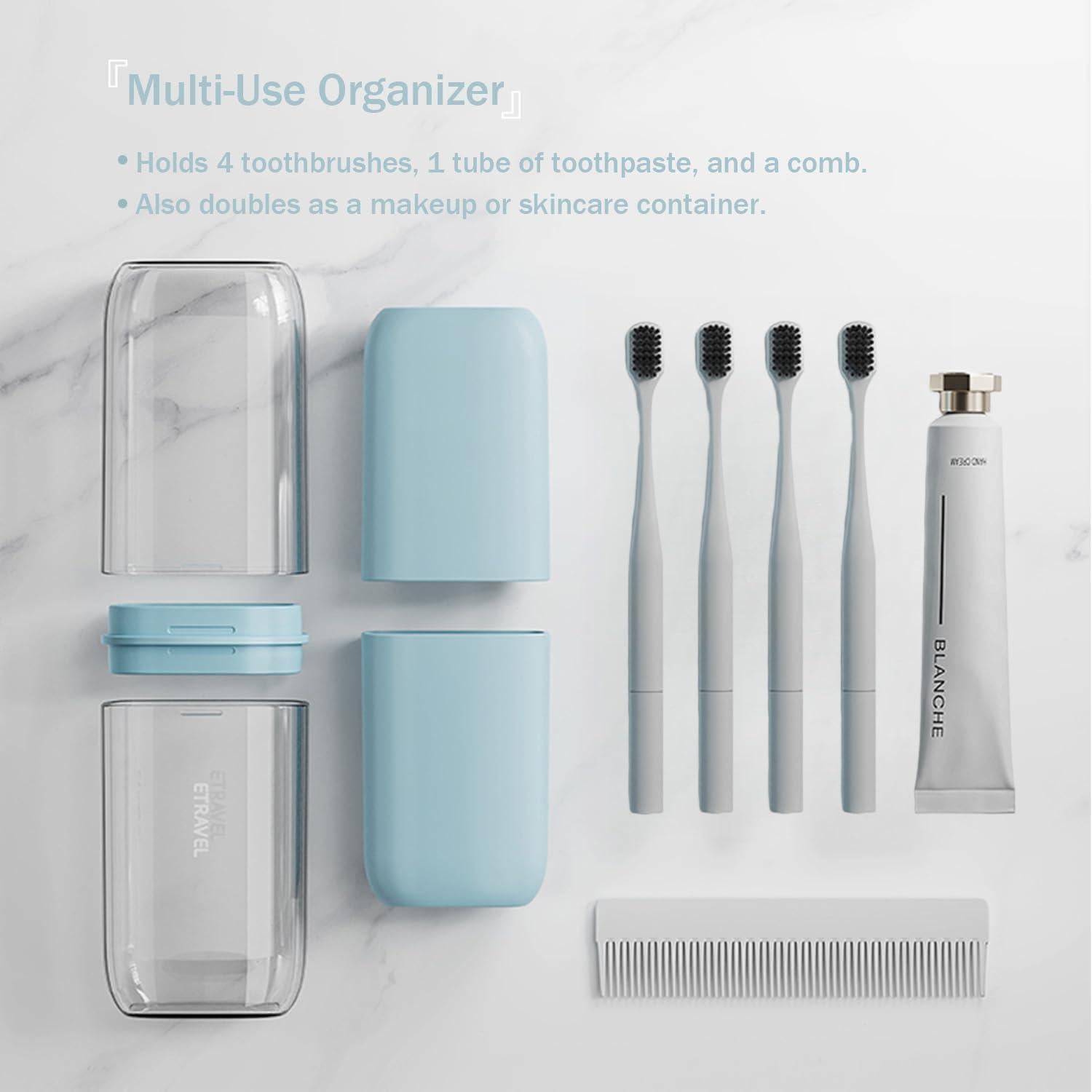 Estuche de viaje para cepillos de dientes 4 en 1 Rosa/Verde