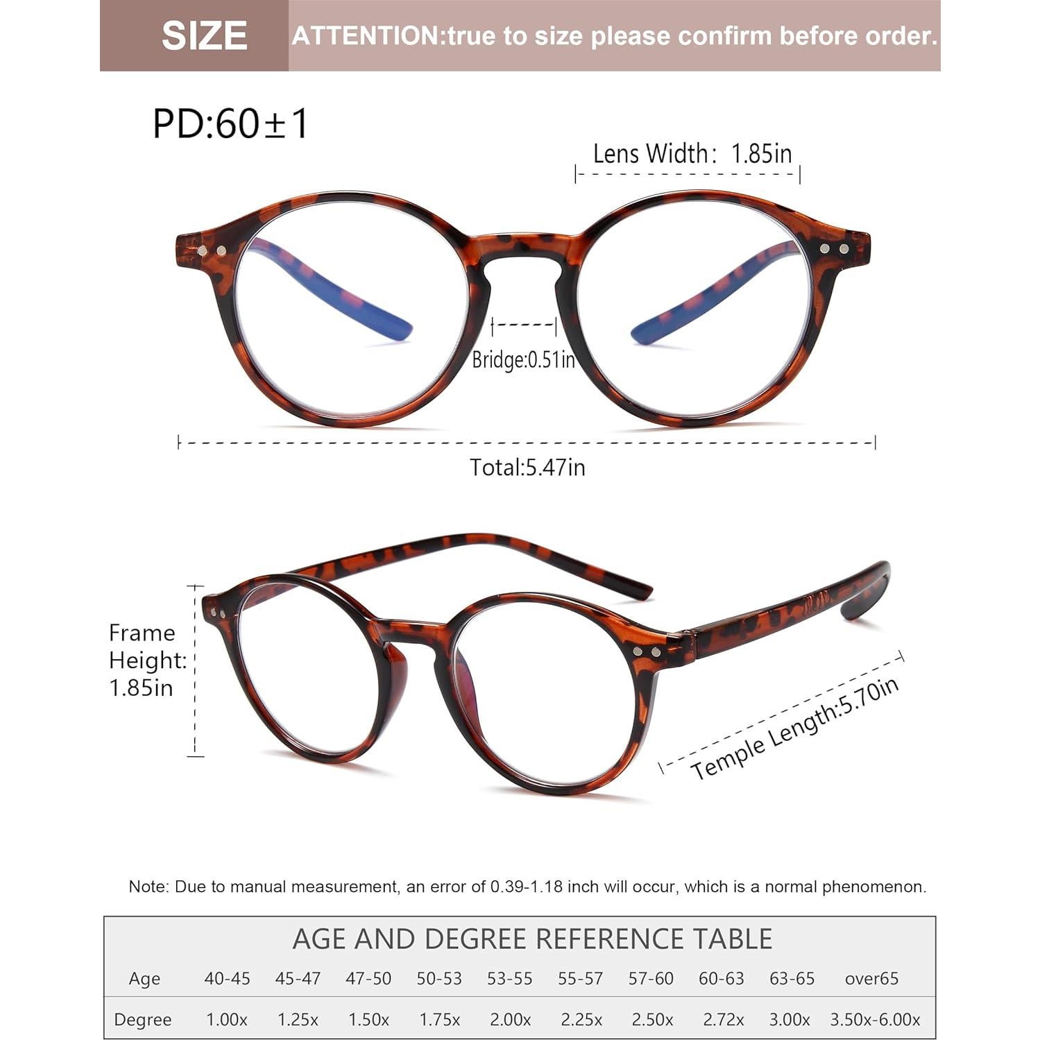 Gafas de Lectura Redondas EYEURL 4-Pack Anti Luz Azul 1.5x