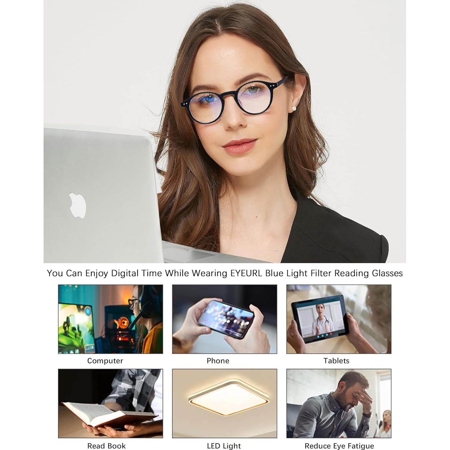 Gafas de Lectura Redondas EYEURL 4-Pack Anti Luz Azul 1.5x