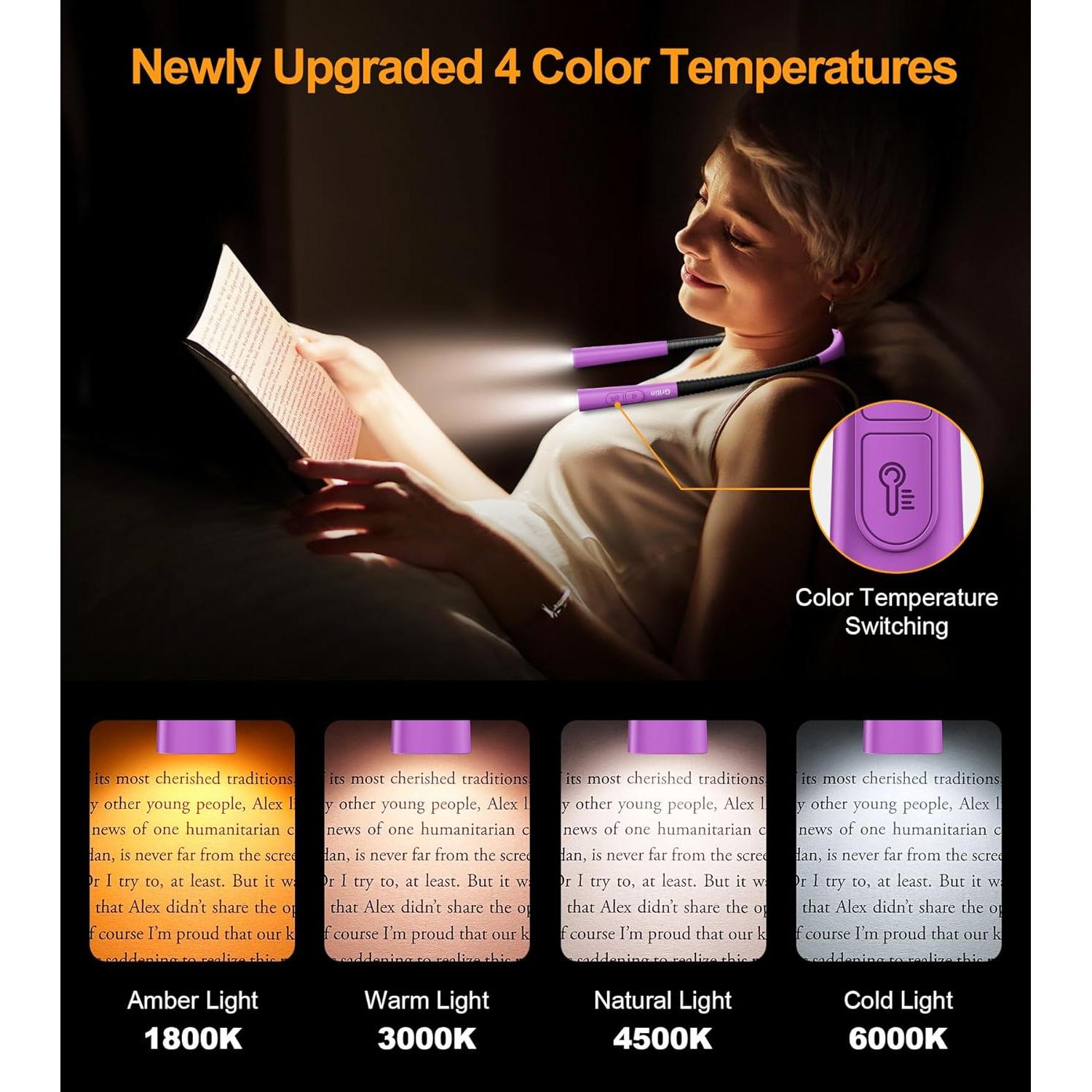 Luz de Cuello Recargable Gritin - 4 Colores, 5 Brillos, 80h