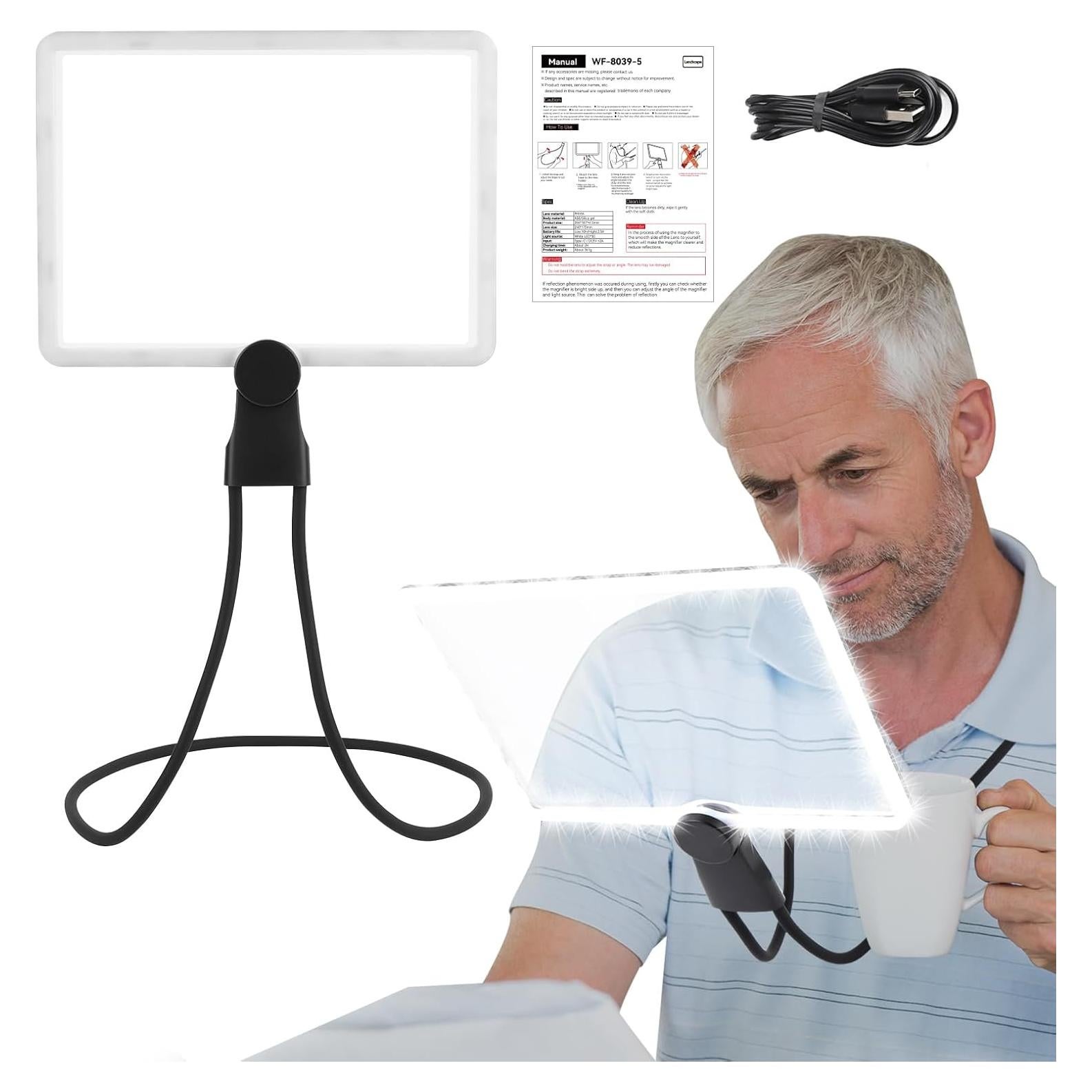 Lupa de Mano 5X HISUEKIG con Luz LED Ajustable y Cuello de Ganso