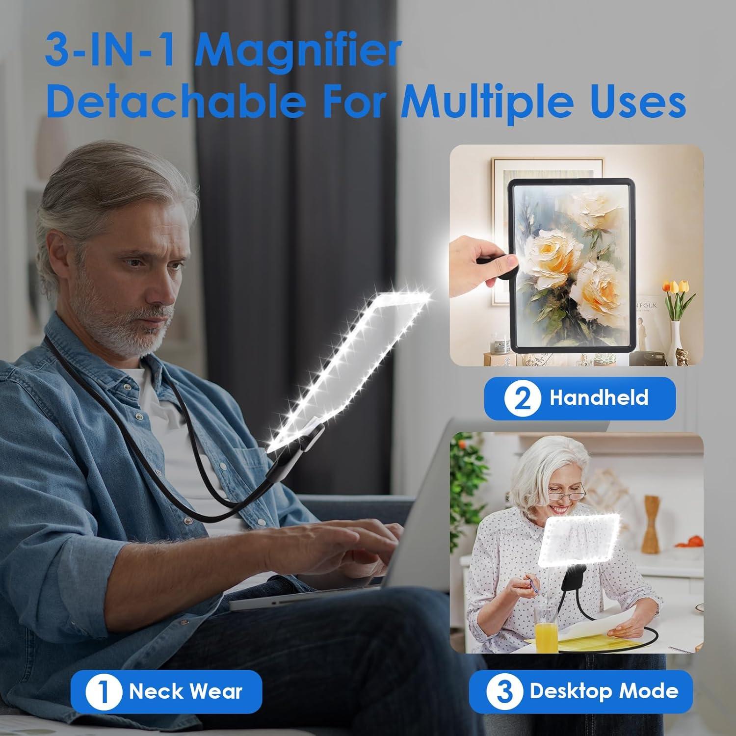 Lupa de Mano 5X HISUEKIG con Luz LED Ajustable y Cuello de Ganso