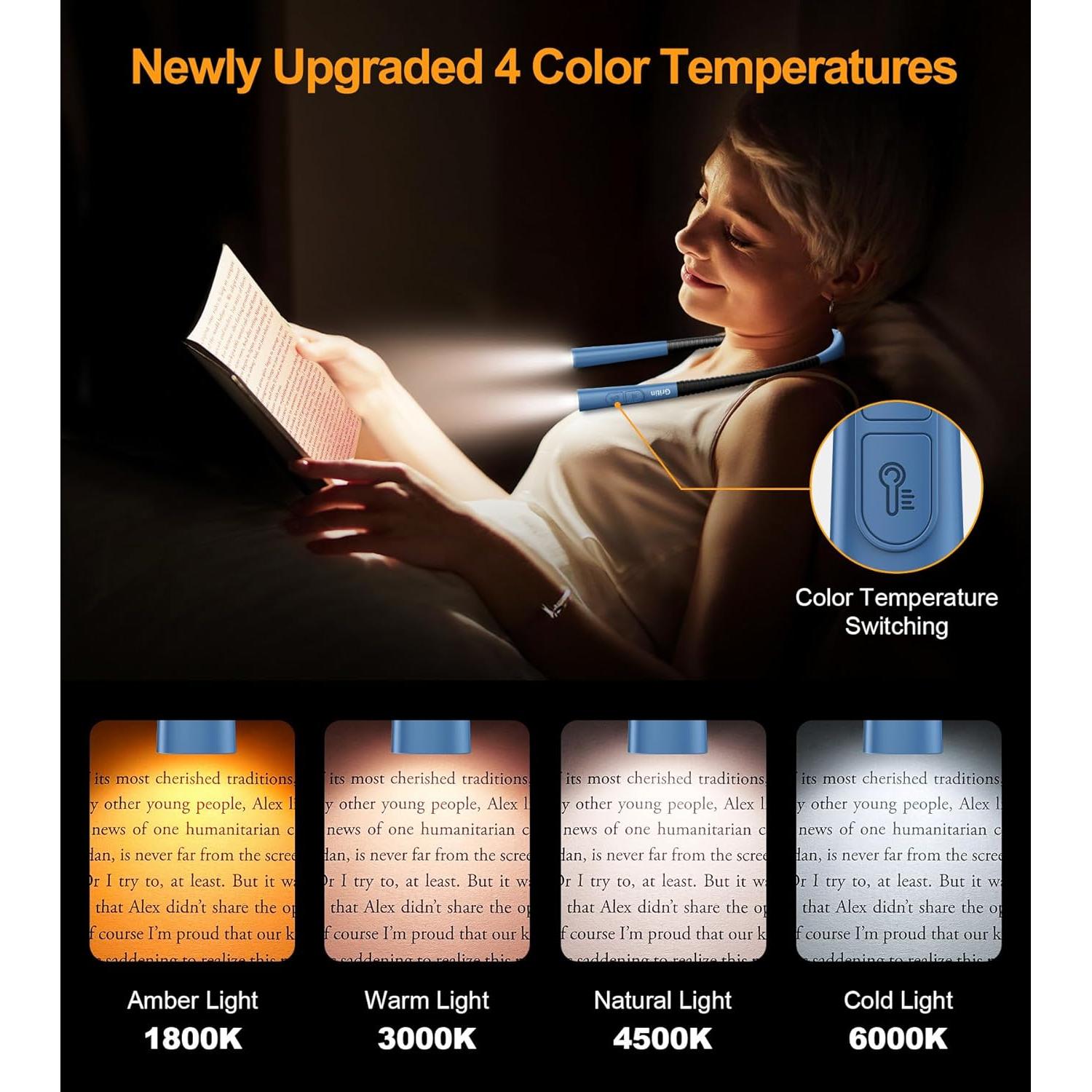 Luz de Cuello Recargable Gritin - 4 Colores, 5 Brillos, 80h