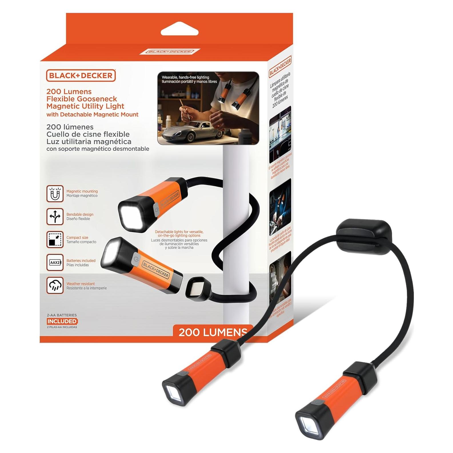 Luz de Lectura LED BLACK+DECKER 200 Lúmenes Cuello Flexible
