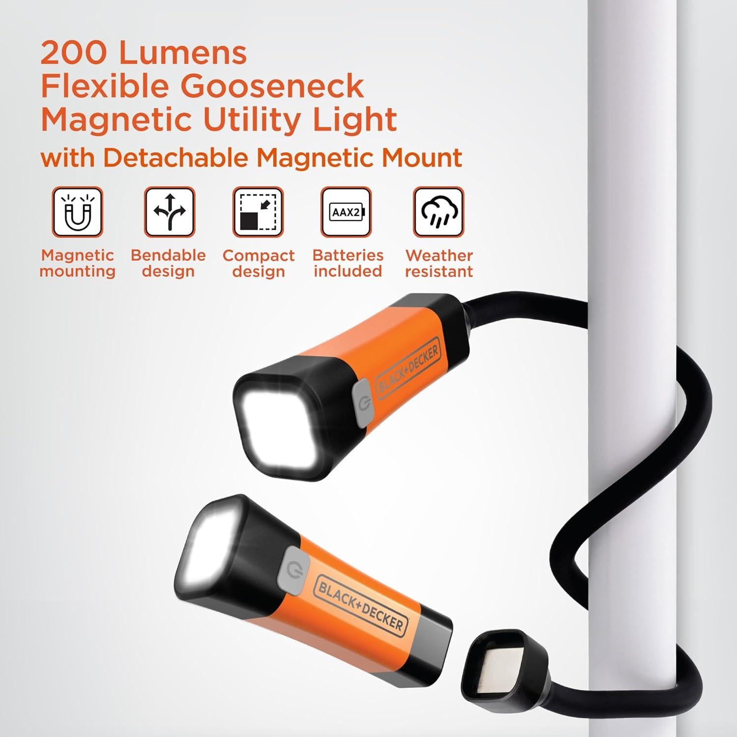 Luz de Lectura LED BLACK+DECKER 200 Lúmenes Cuello Flexible