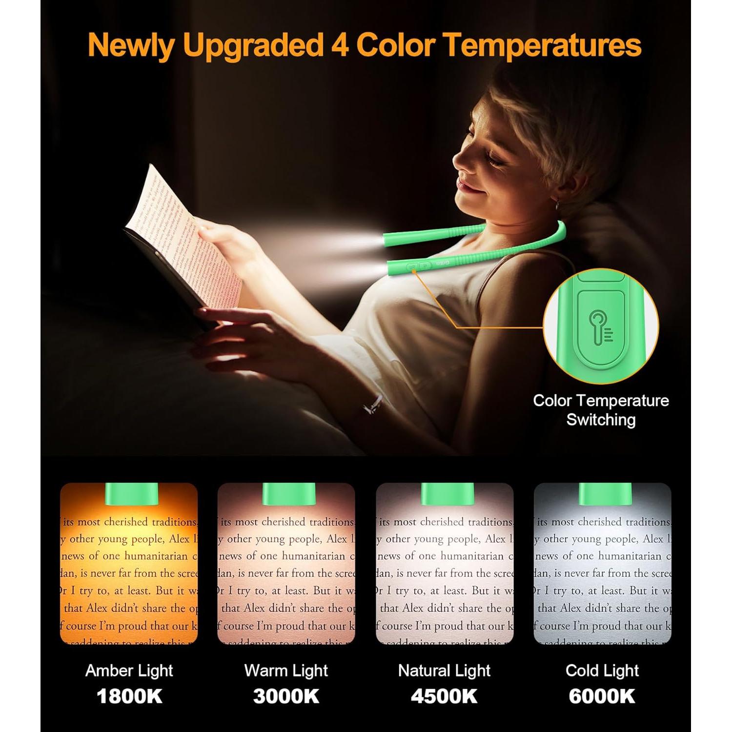 Luz de Cuello Recargable Gritin para Leer - 4 Colores, 5 Brillos