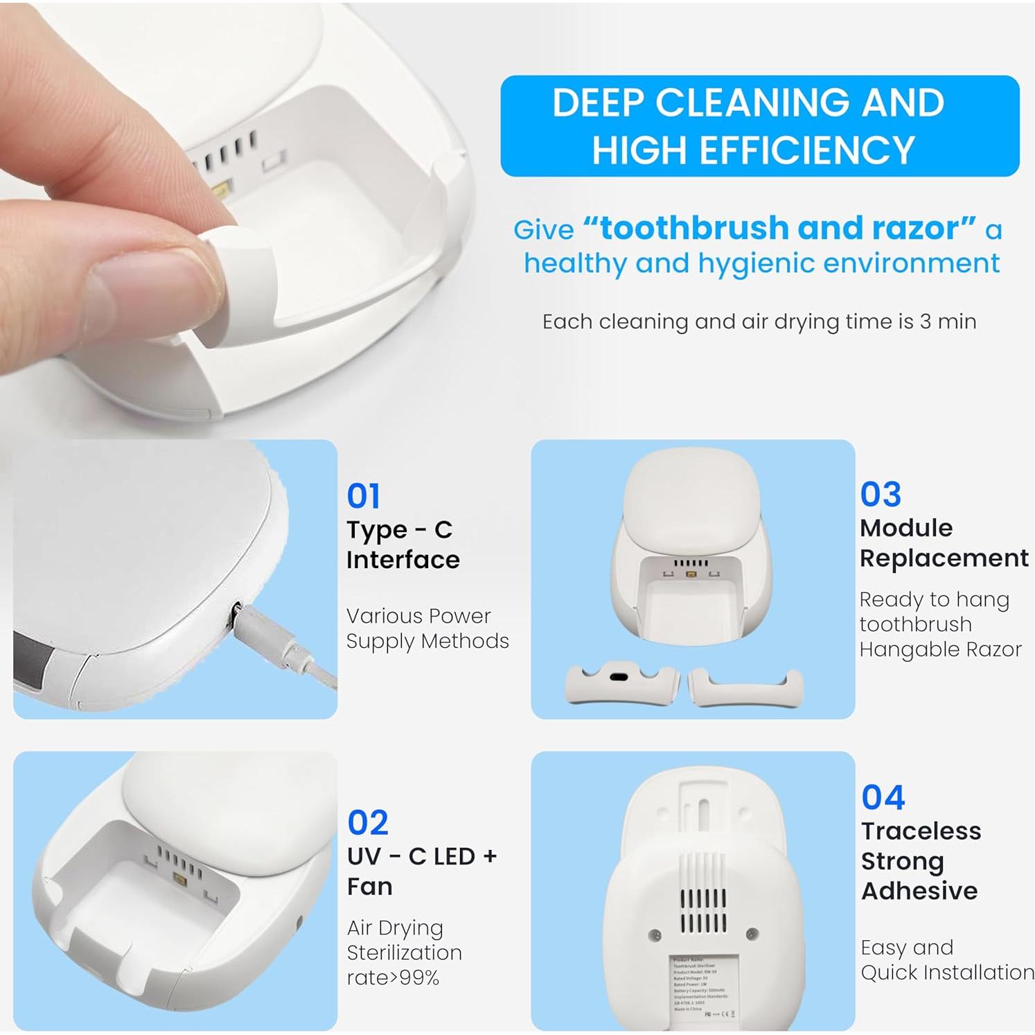 Soporte de limpieza UV-C Palenic para cepillo y rasuradora