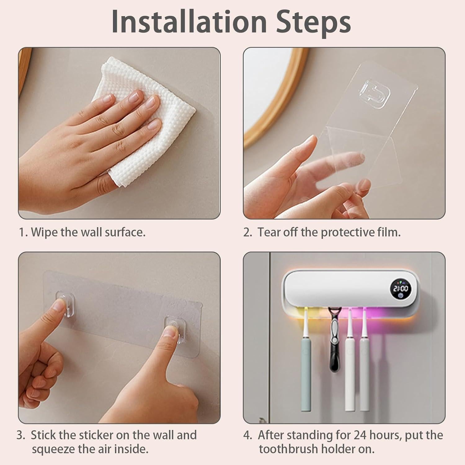 Soporte de Cepillos de Dientes Wekity con Luz Nocturna y Limpieza