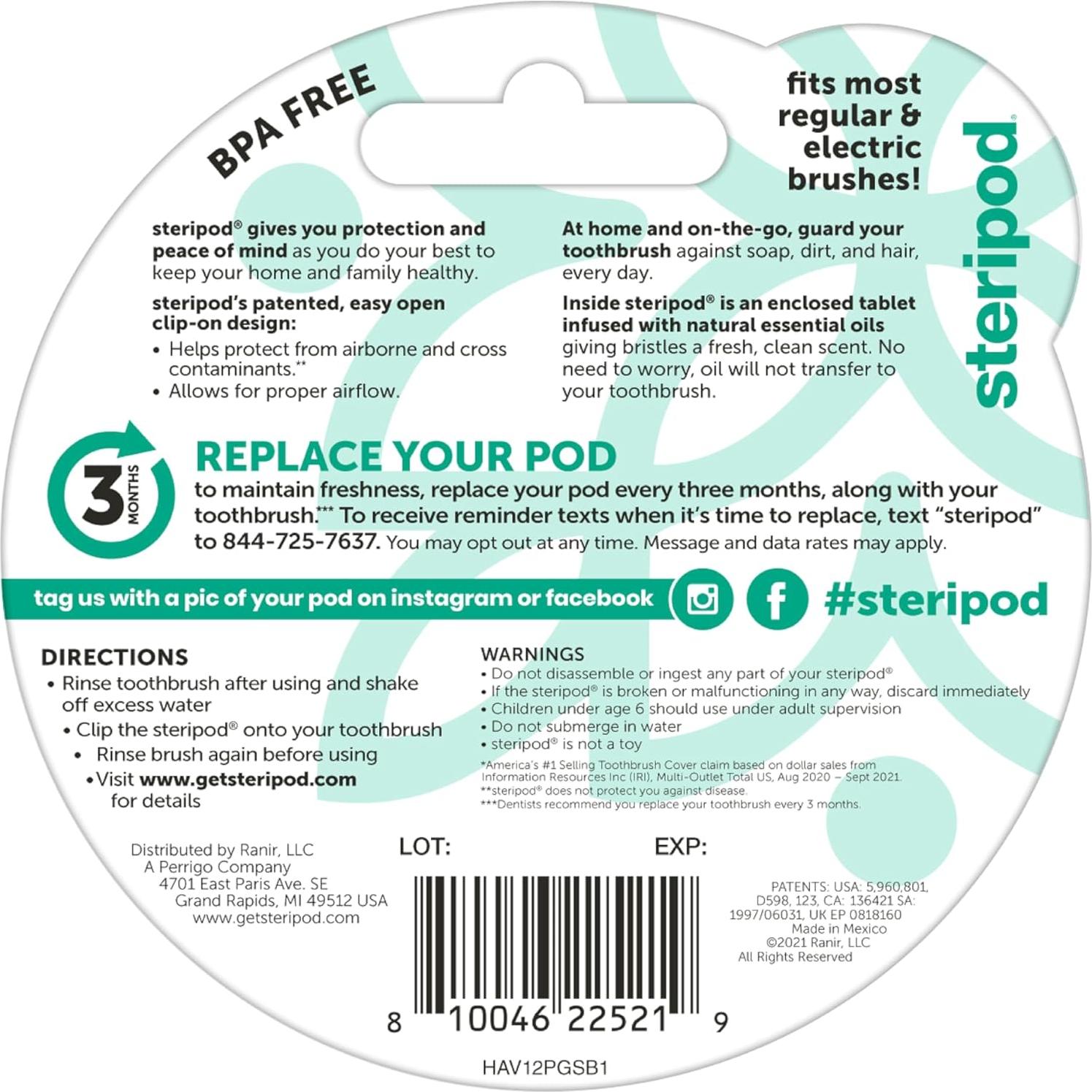 Protector de Cepillo de Dientes Steripod Verde con Menta - Clip-On