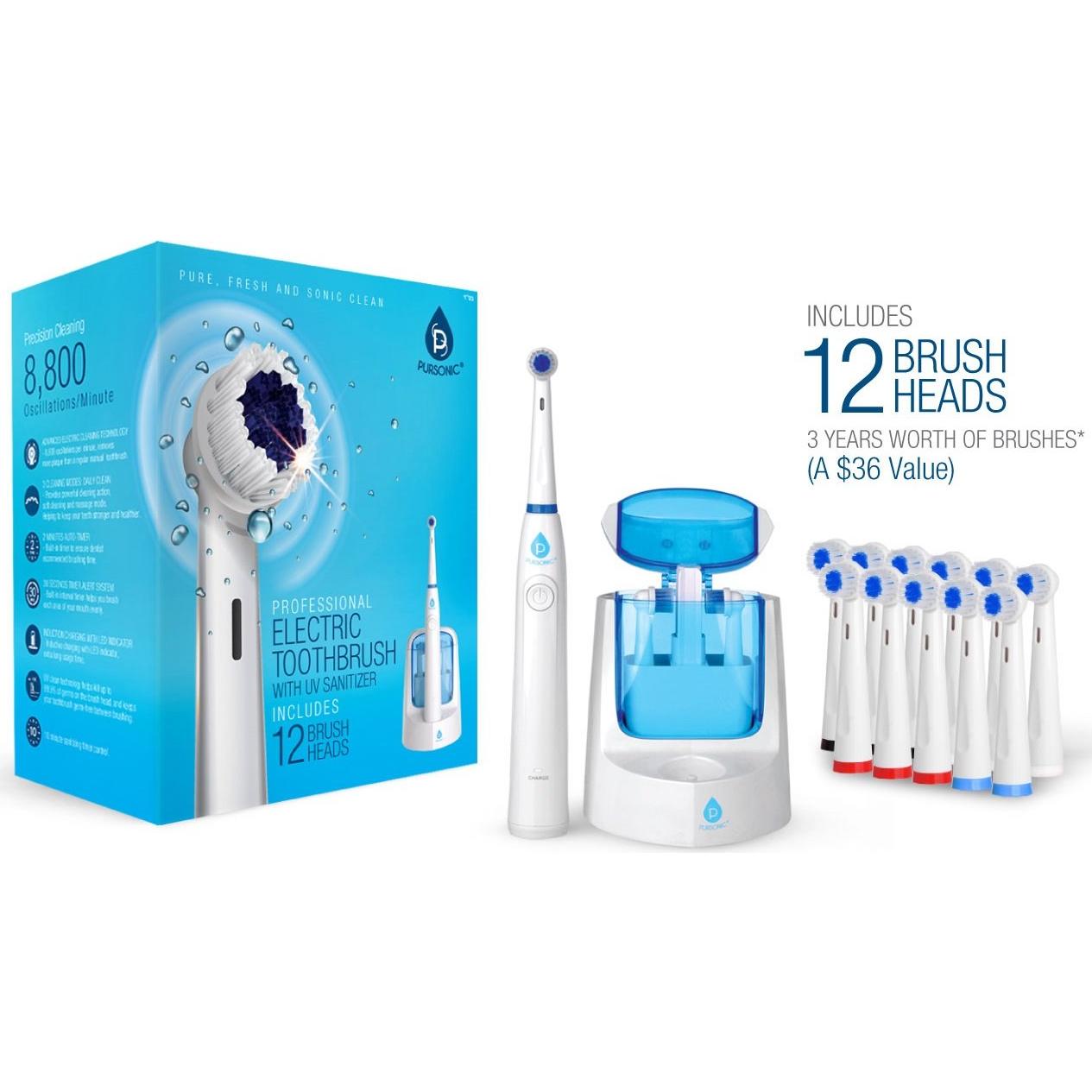 Cepillo de dientes eléctrico Pursonic RET200 con desinfección UV y 12 cabezales