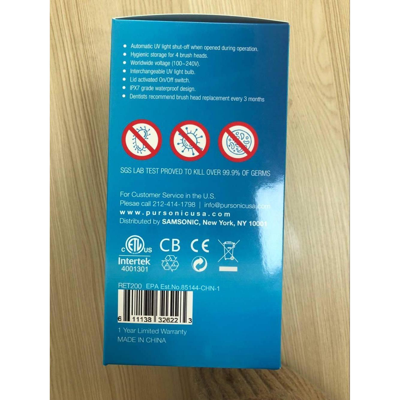 Cepillo de dientes eléctrico Pursonic RET200 con desinfección UV y 12 cabezales