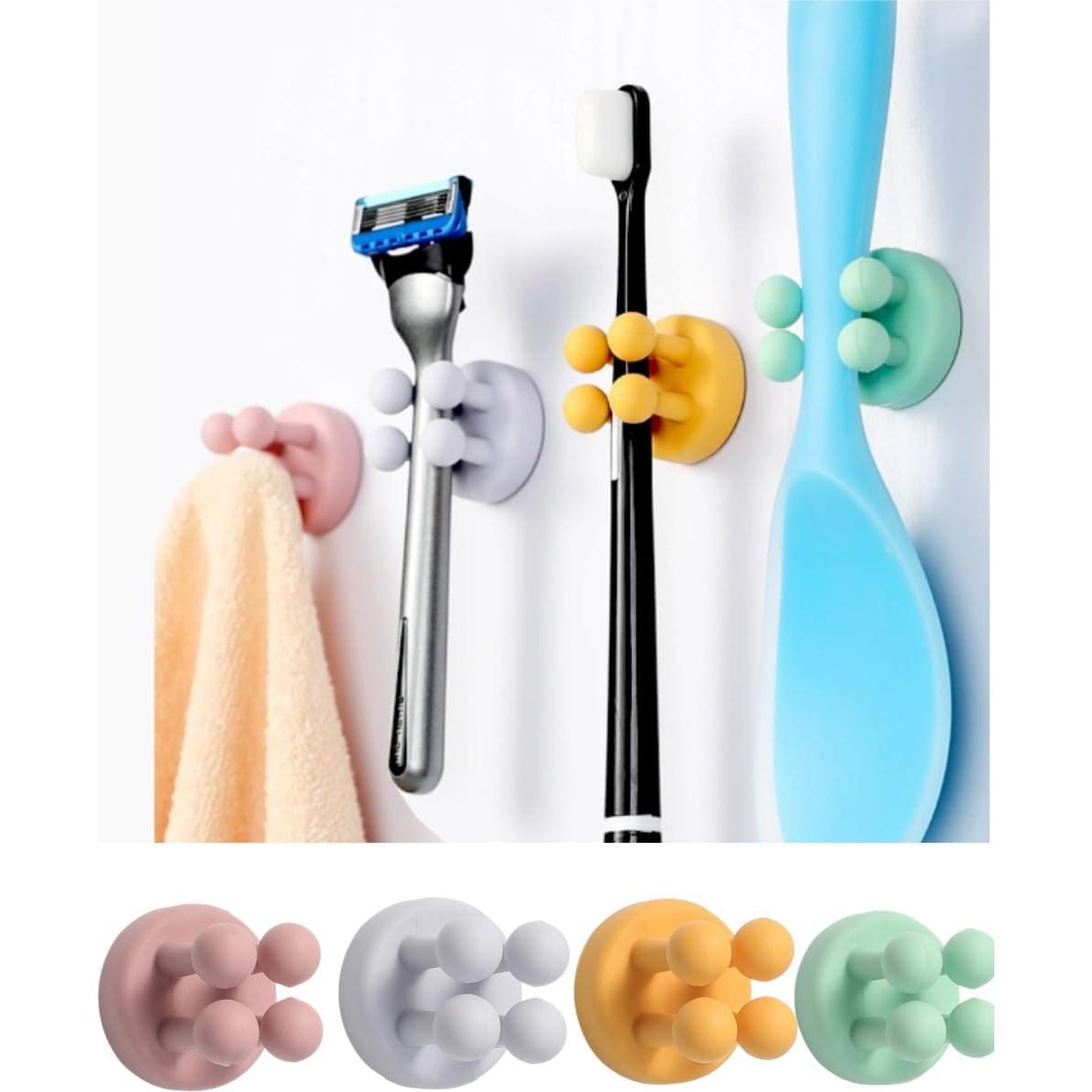 6 Soportes de Silicona Beige para Cepillos y Afeitadoras