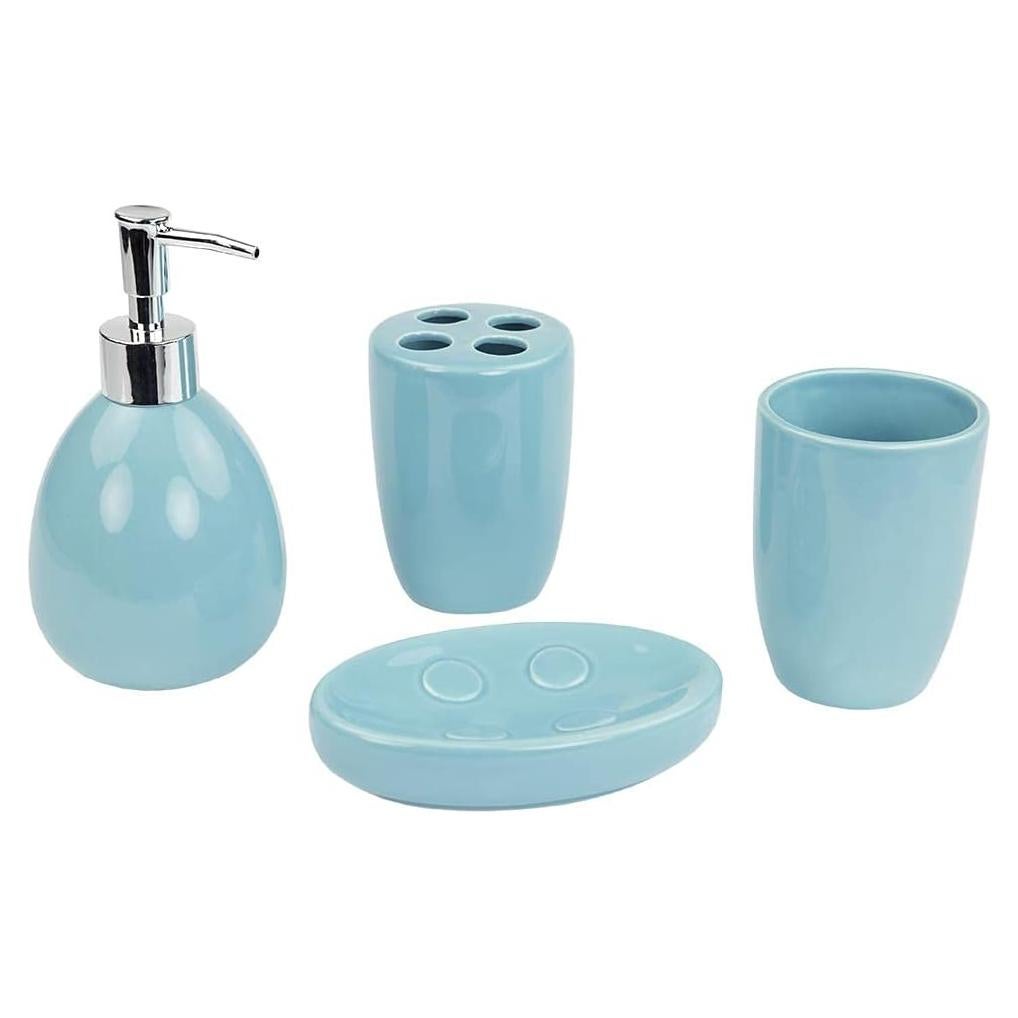 Juego de Accesorios de Baño Home Basics 4 Piezas Cerámica Turquesa
