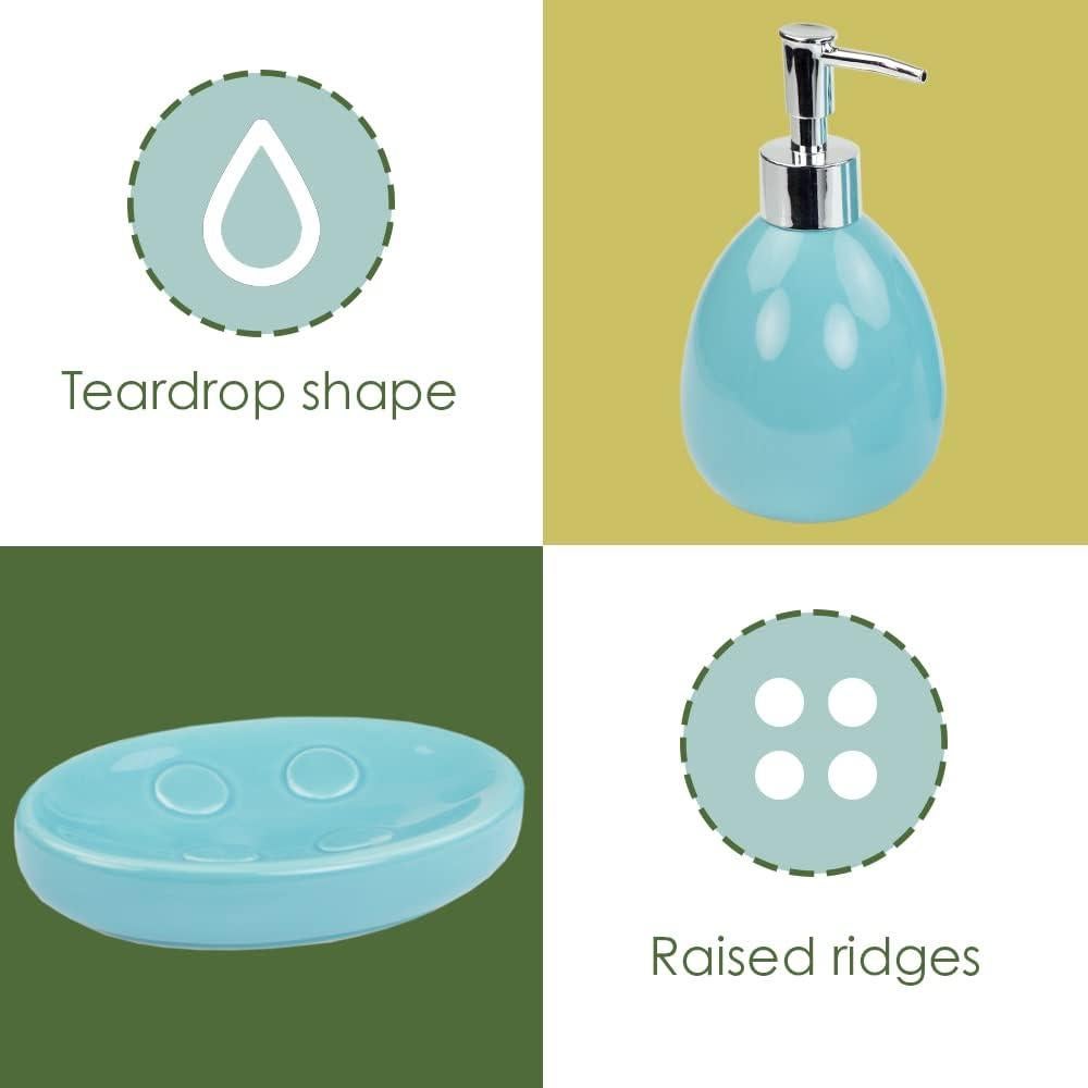 Juego de Accesorios de Baño Home Basics 4 Piezas Cerámica Turquesa