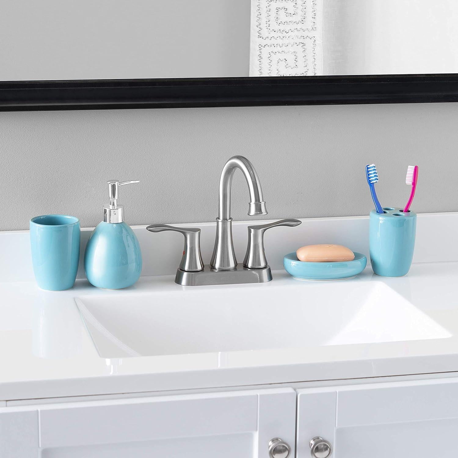 Juego de Accesorios de Baño Home Basics 4 Piezas Cerámica Turquesa
